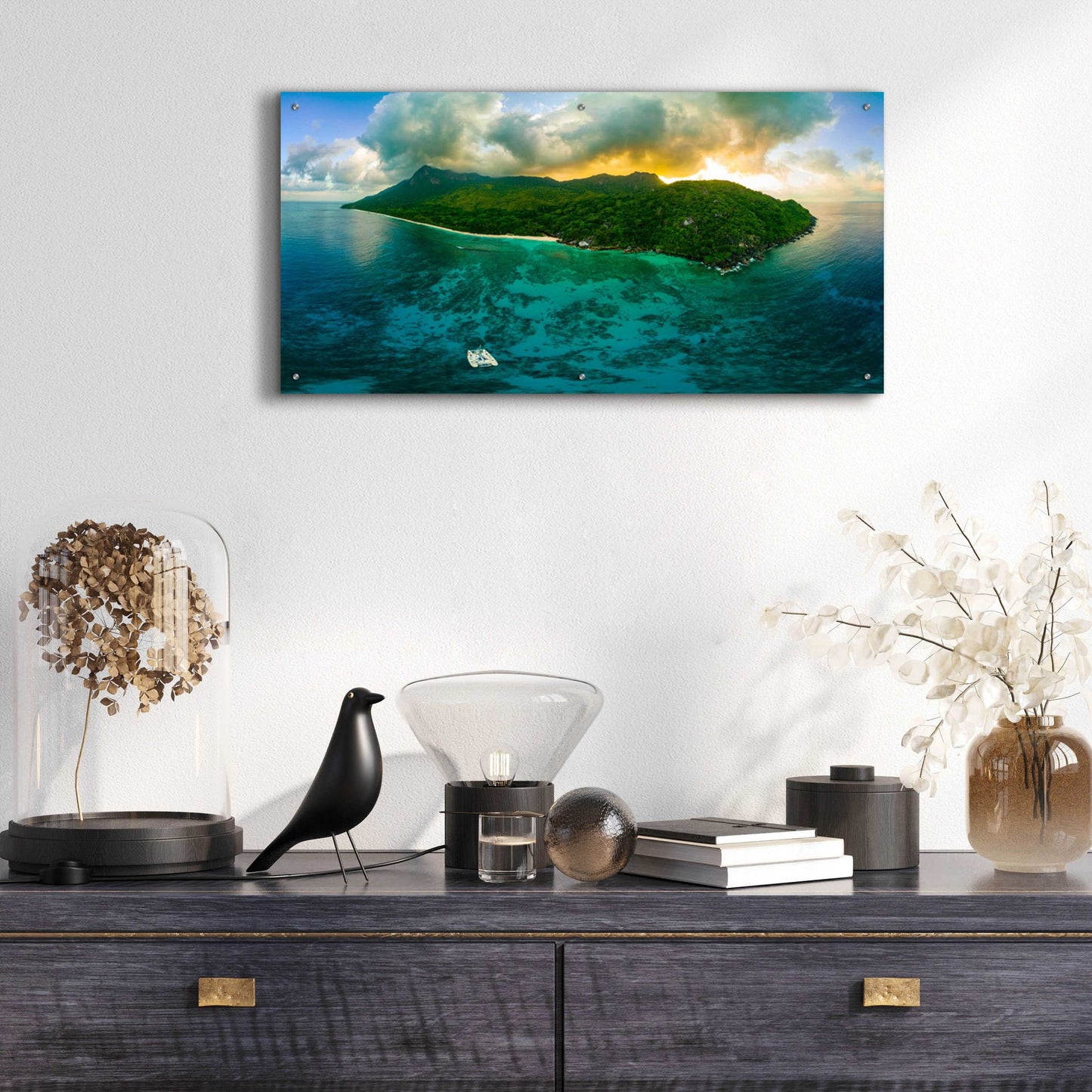 Epic Art 'Seychelles - Siloutte Island' by Epic Portfolio, Acrylic Glass Wall Art,48x24