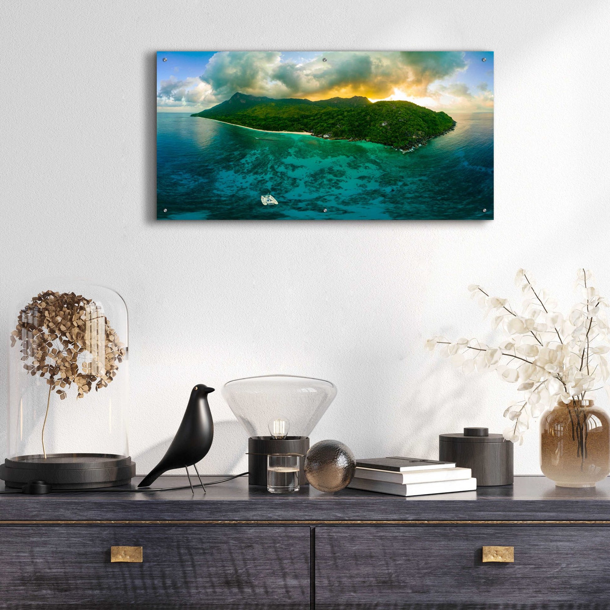 Epic Art 'Seychelles - Siloutte Island' by Epic Portfolio, Acrylic Glass Wall Art,48x24