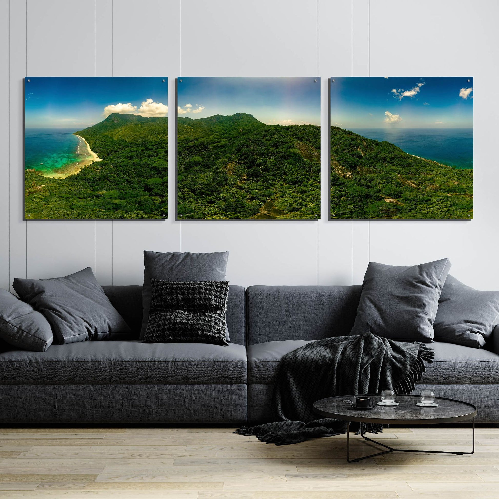 Epic Art 'Seychelles -Inside Siloutte Island' by Epic Portfolio, Acrylic Glass Wall Art, 3 Piece Set,108x36