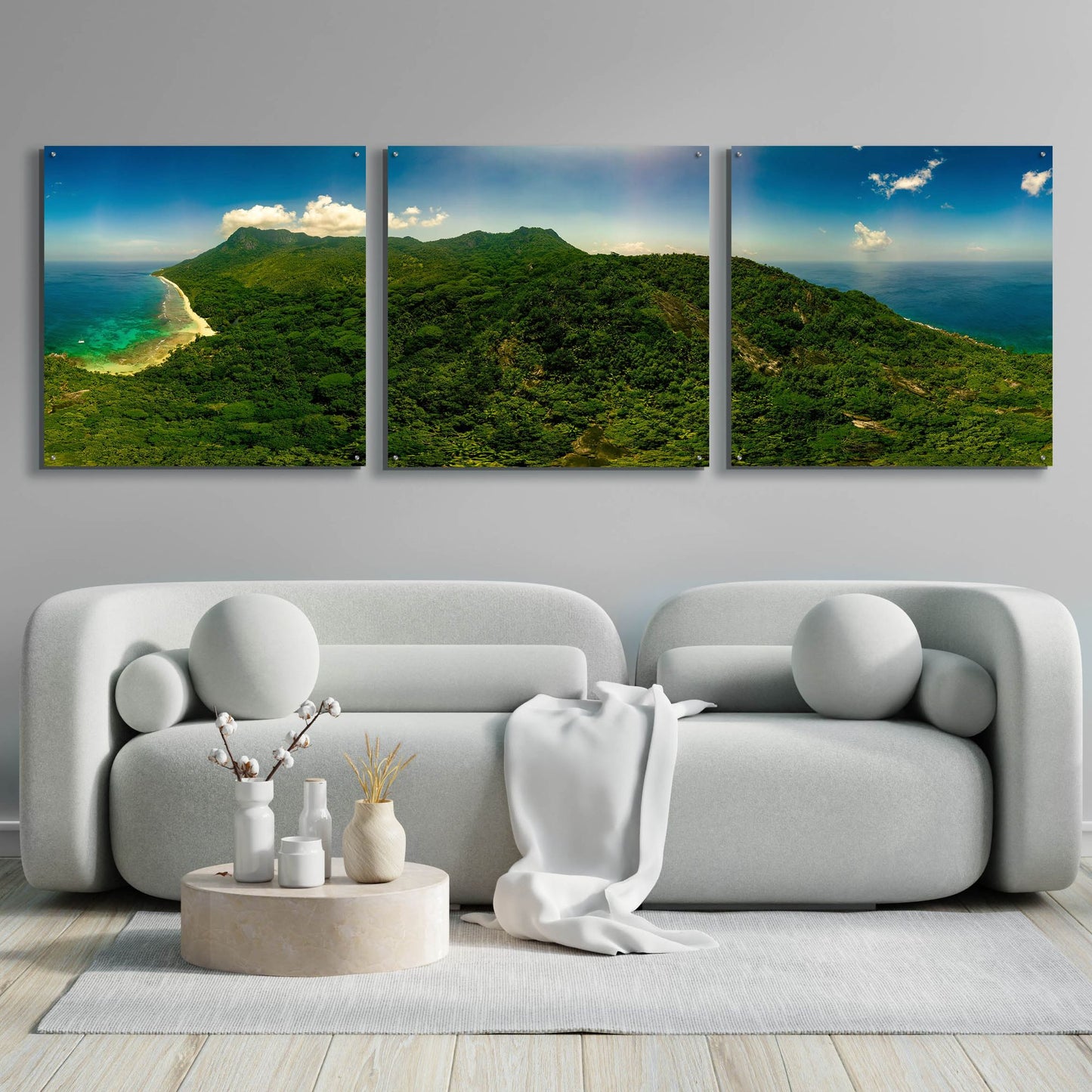 Epic Art 'Seychelles -Inside Siloutte Island' by Epic Portfolio, Acrylic Glass Wall Art, 3 Piece Set,108x36