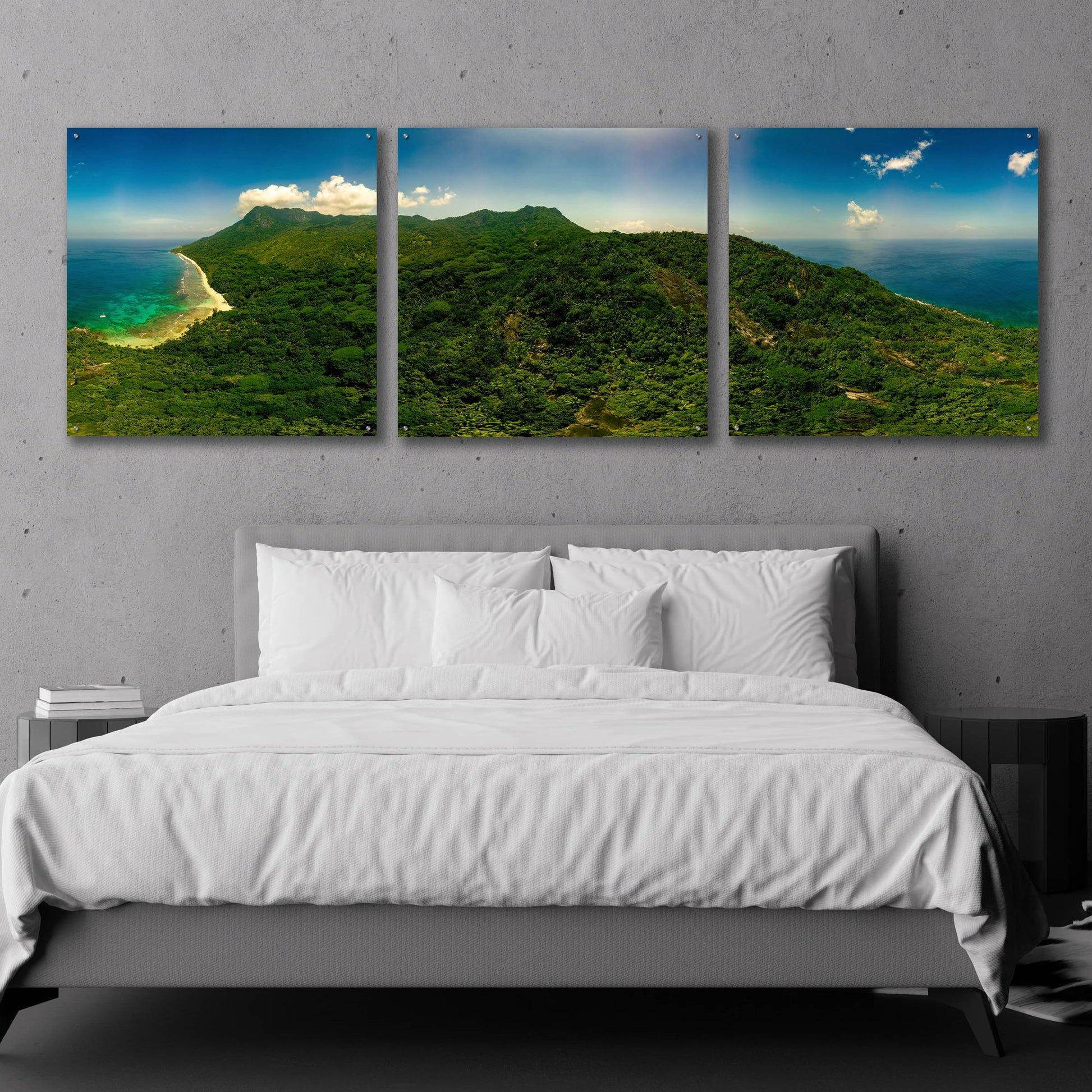 Epic Art 'Seychelles -Inside Siloutte Island' by Epic Portfolio, Acrylic Glass Wall Art, 3 Piece Set,108x36