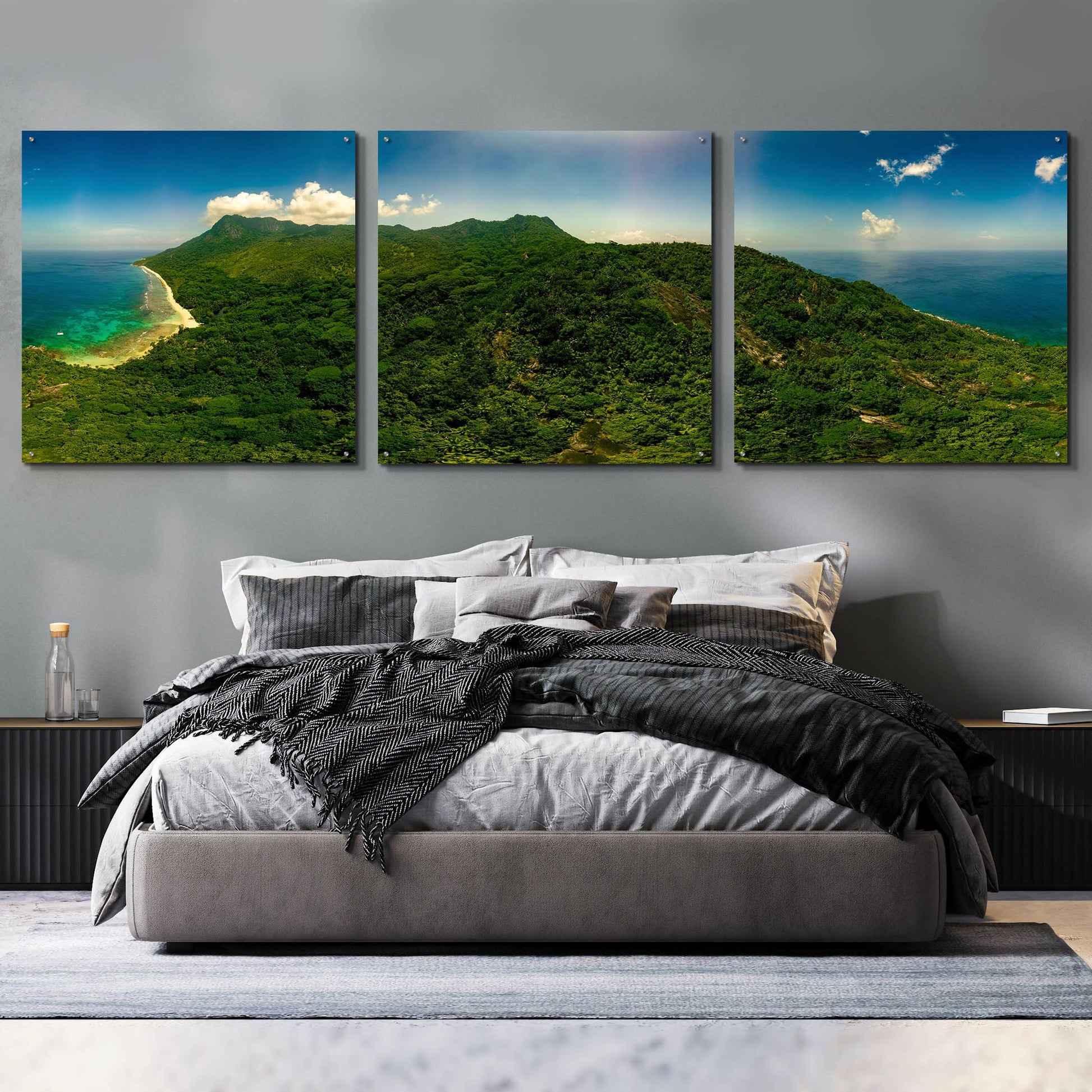 Epic Art 'Seychelles -Inside Siloutte Island' by Epic Portfolio, Acrylic Glass Wall Art, 3 Piece Set,108x36