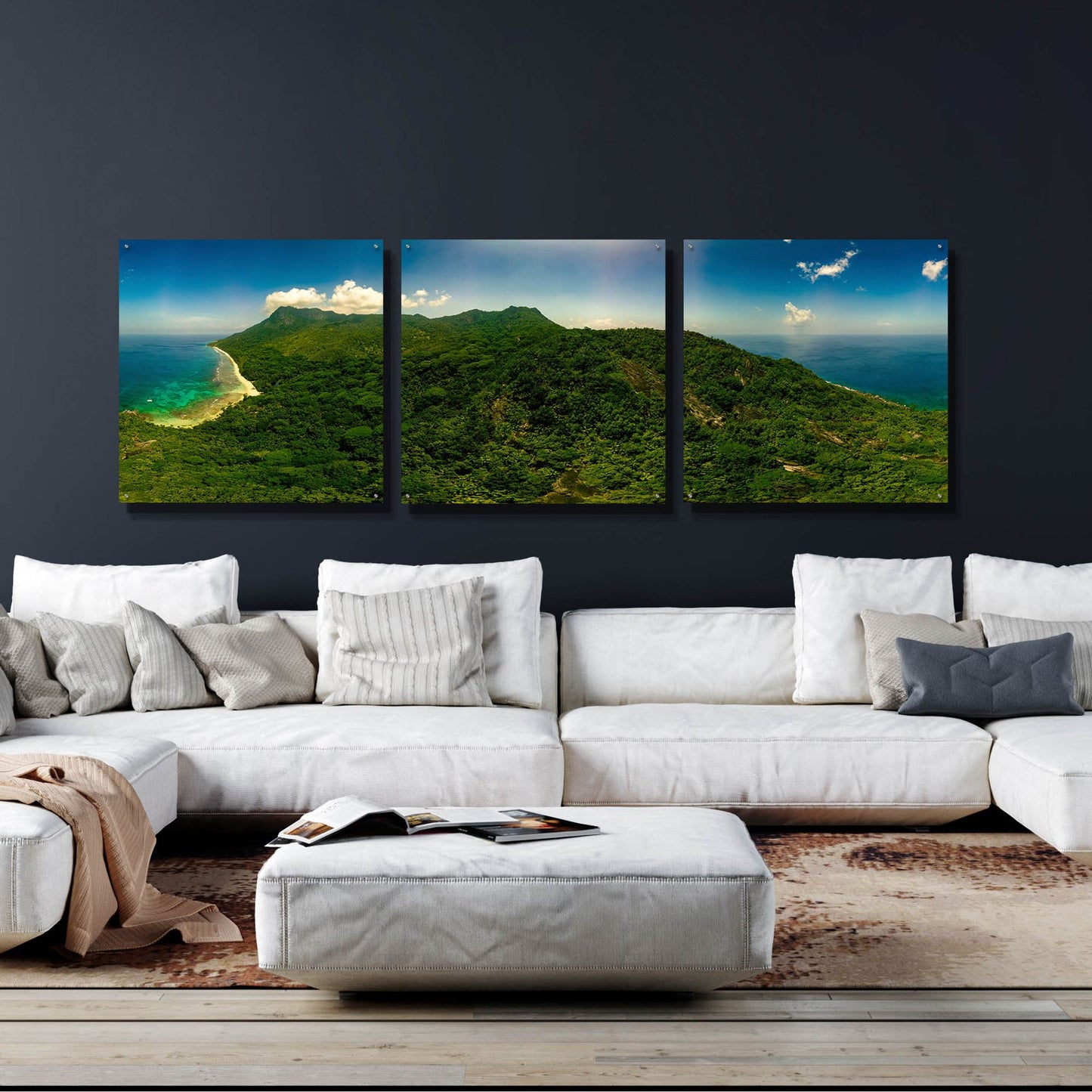 Epic Art 'Seychelles -Inside Siloutte Island' by Epic Portfolio, Acrylic Glass Wall Art, 3 Piece Set,108x36