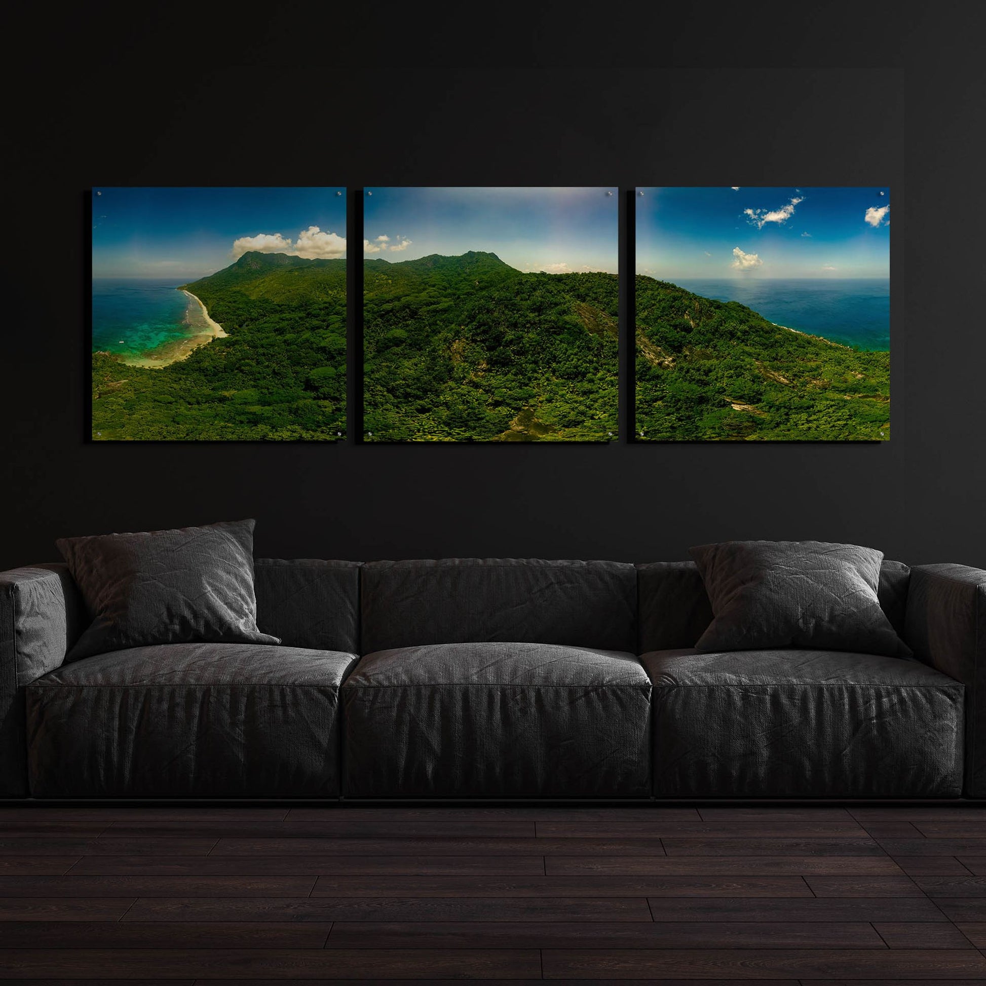 Epic Art 'Seychelles -Inside Siloutte Island' by Epic Portfolio, Acrylic Glass Wall Art, 3 Piece Set,108x36