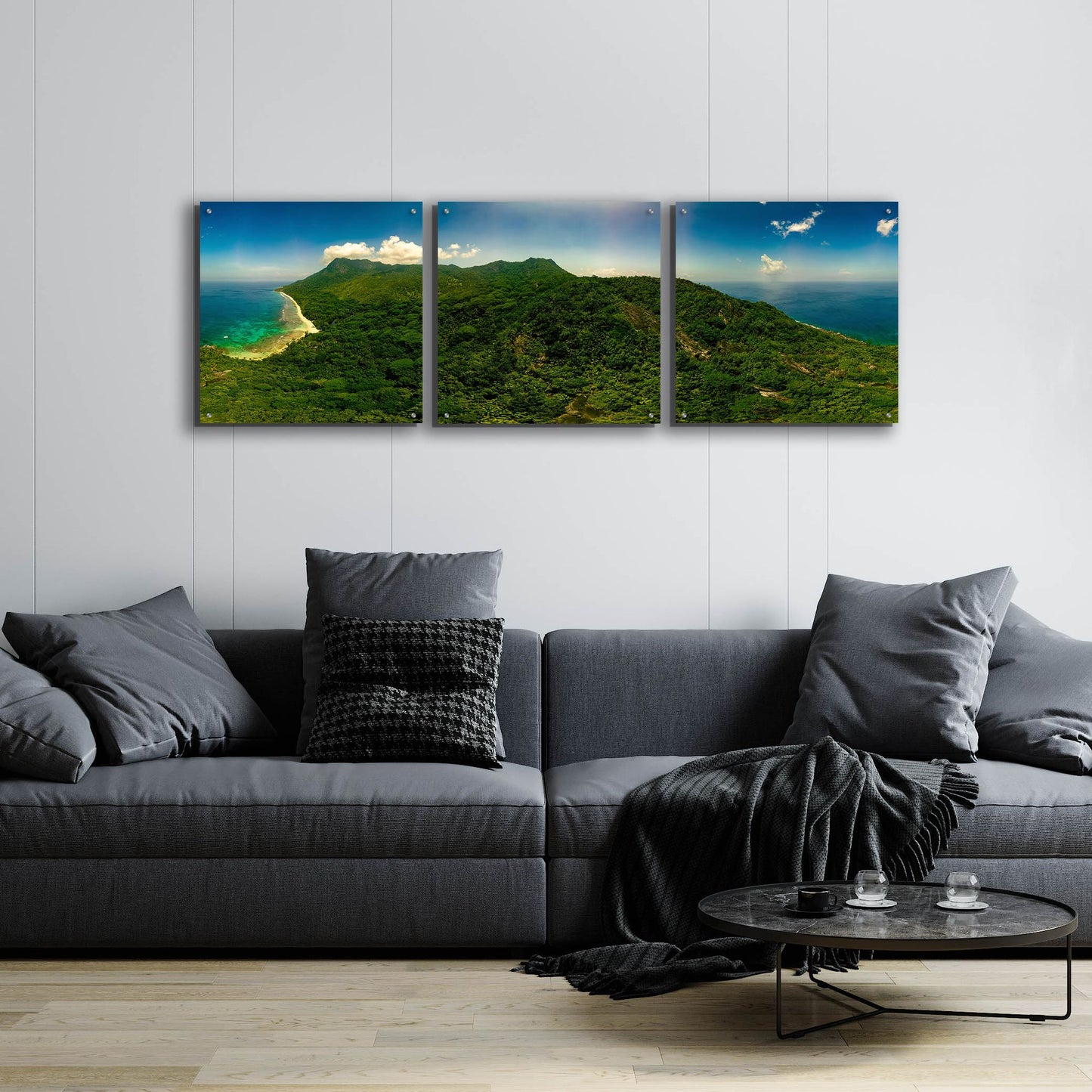 Epic Art 'Seychelles -Inside Siloutte Island' by Epic Portfolio, Acrylic Glass Wall Art, 3 Piece Set,72x24