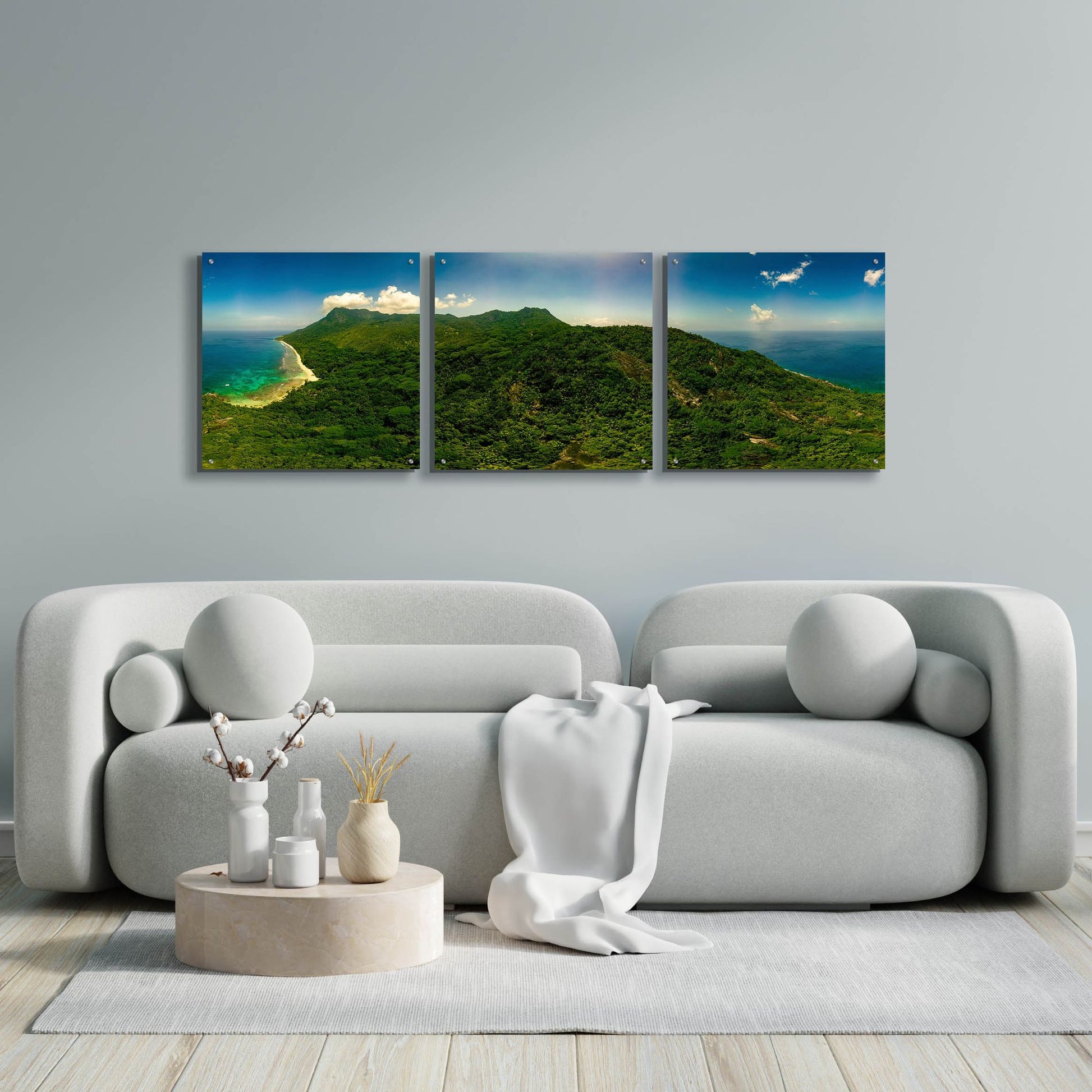 Epic Art 'Seychelles -Inside Siloutte Island' by Epic Portfolio, Acrylic Glass Wall Art, 3 Piece Set,72x24