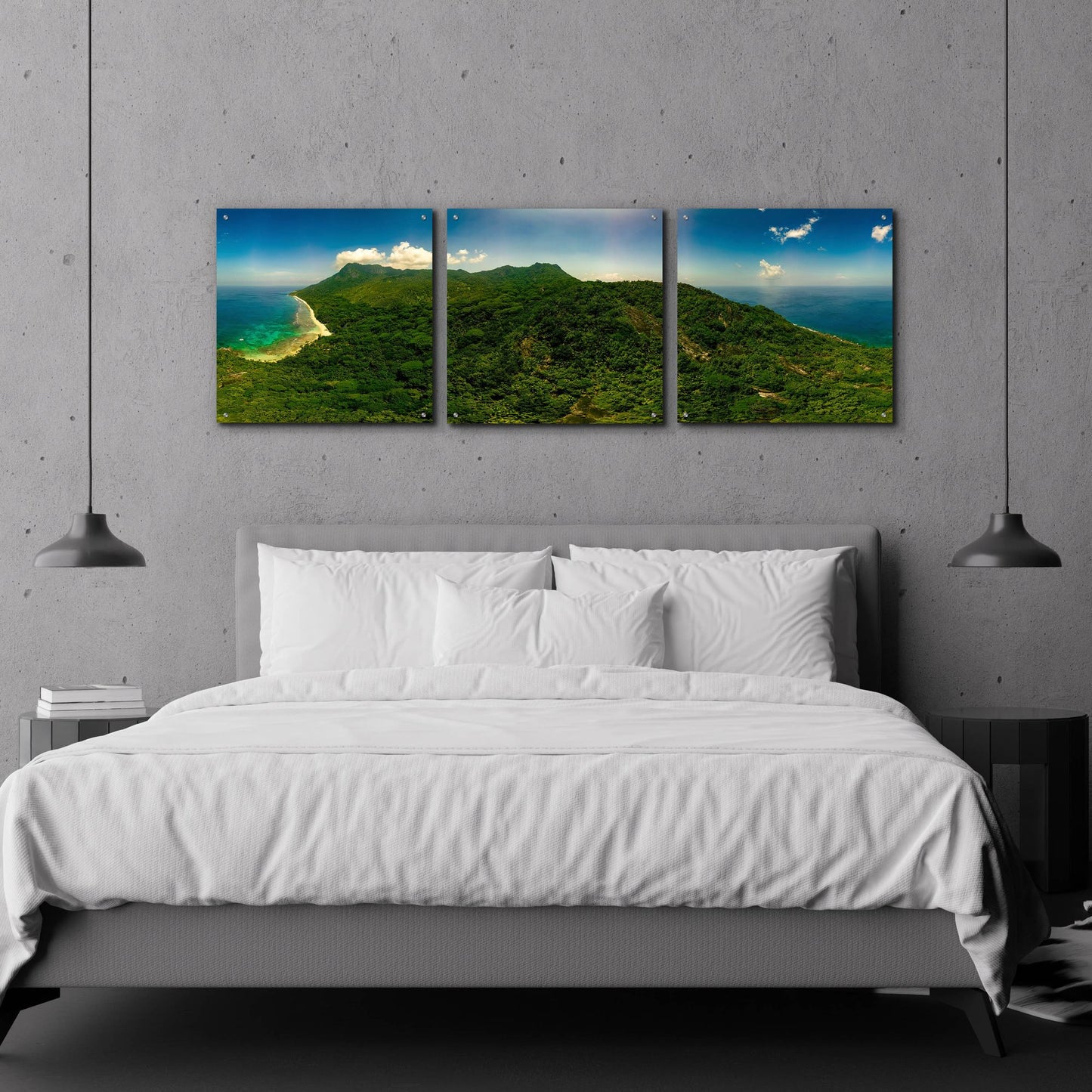 Epic Art 'Seychelles -Inside Siloutte Island' by Epic Portfolio, Acrylic Glass Wall Art, 3 Piece Set,72x24