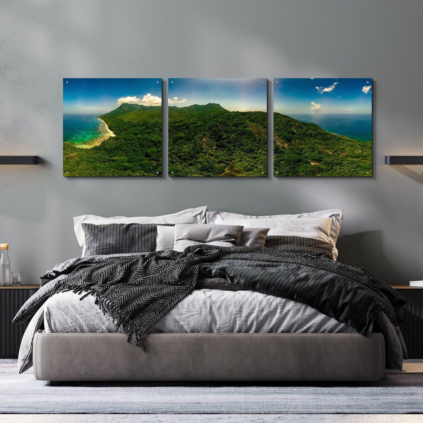 Epic Art 'Seychelles -Inside Siloutte Island' by Epic Portfolio, Acrylic Glass Wall Art, 3 Piece Set,72x24