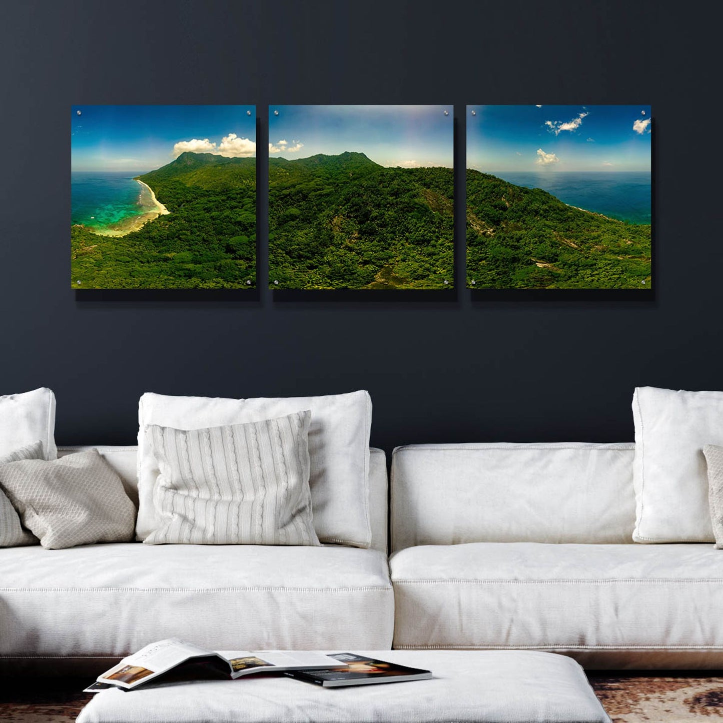 Epic Art 'Seychelles -Inside Siloutte Island' by Epic Portfolio, Acrylic Glass Wall Art, 3 Piece Set,72x24