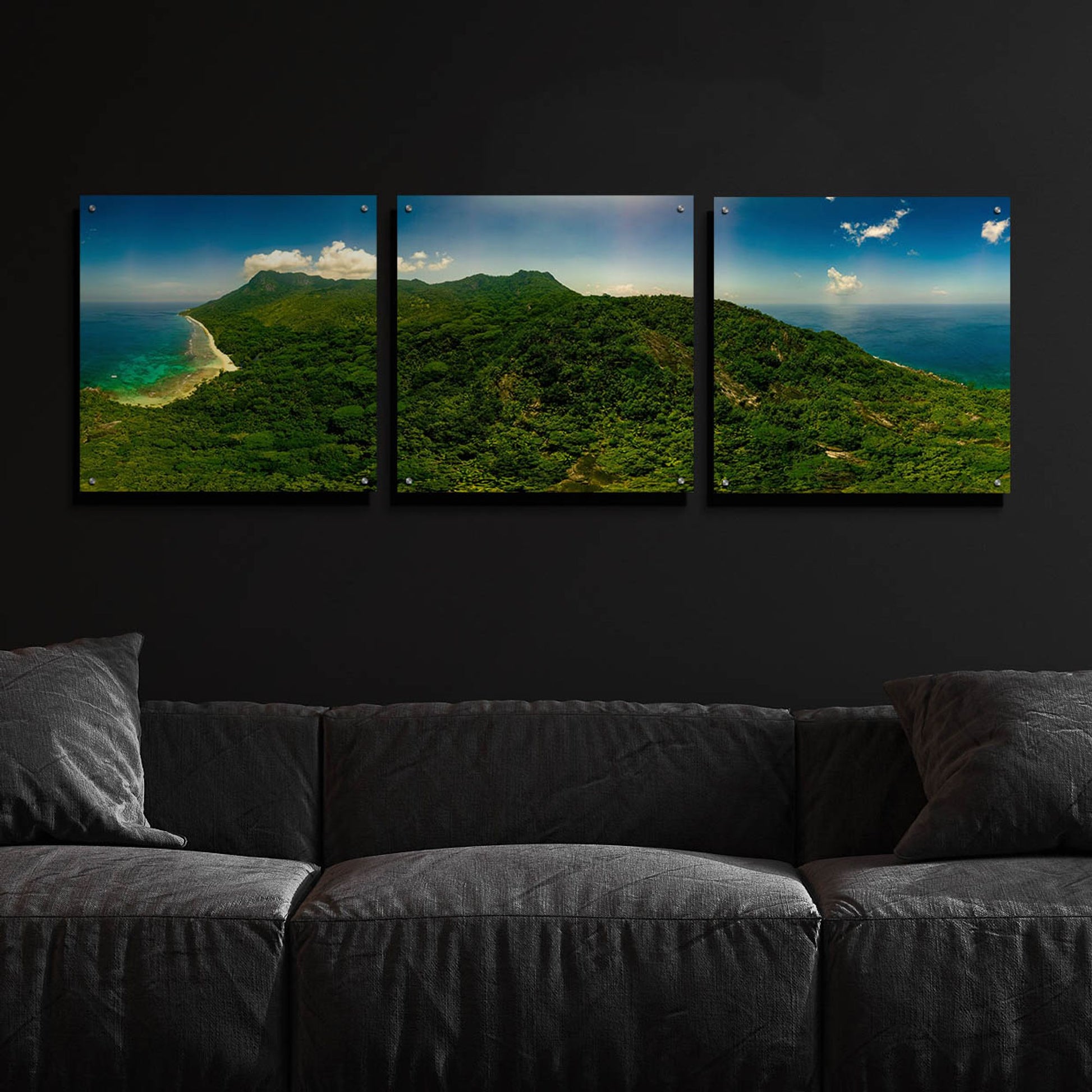 Epic Art 'Seychelles -Inside Siloutte Island' by Epic Portfolio, Acrylic Glass Wall Art, 3 Piece Set,72x24