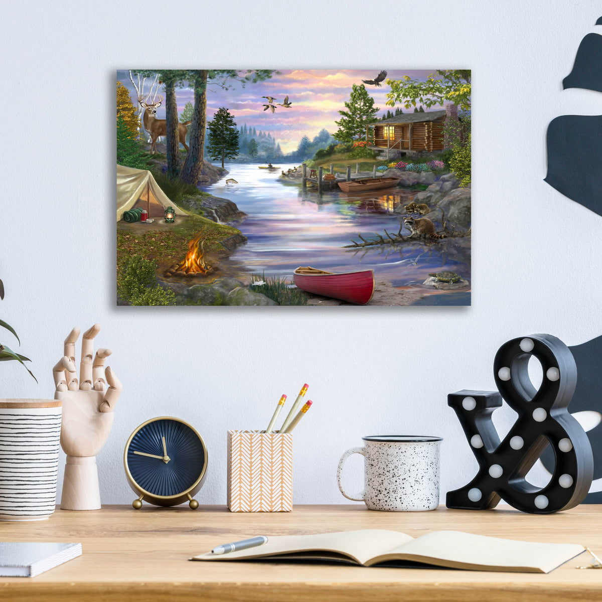 Epic Art 'Cabin Lake' by Bigelow Illustrations, Acrylic Glass Wall Art,16x12
