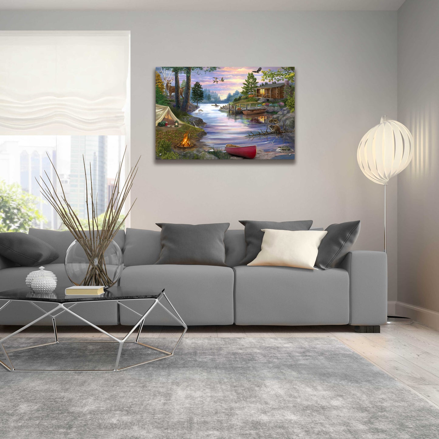 Epic Art 'Cabin Lake' by Bigelow Illustrations, Acrylic Glass Wall Art,36x24