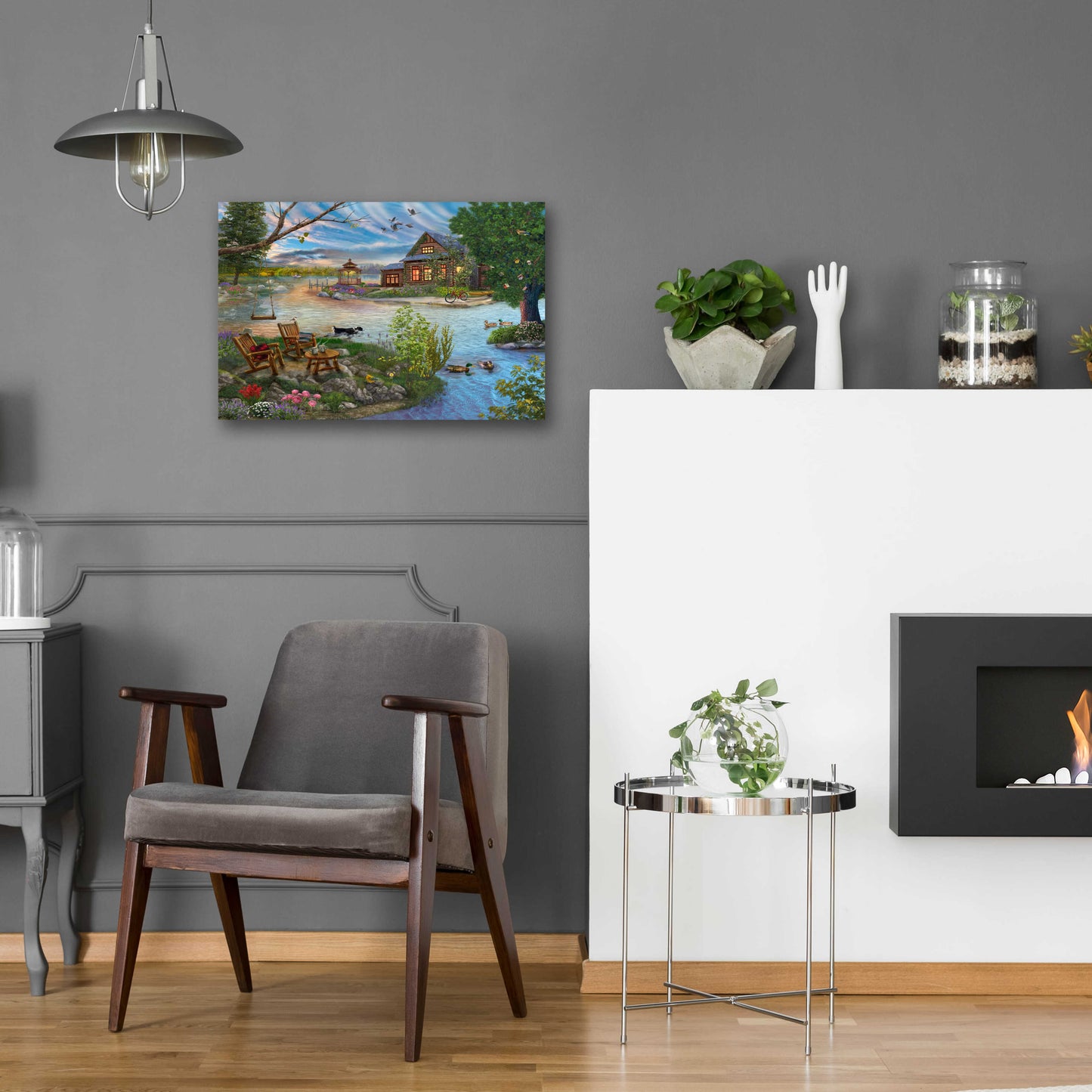 Epic Art 'Coffee on the Lakeshore' by Bigelow Illustrations, Acrylic Glass Wall Art,24x16