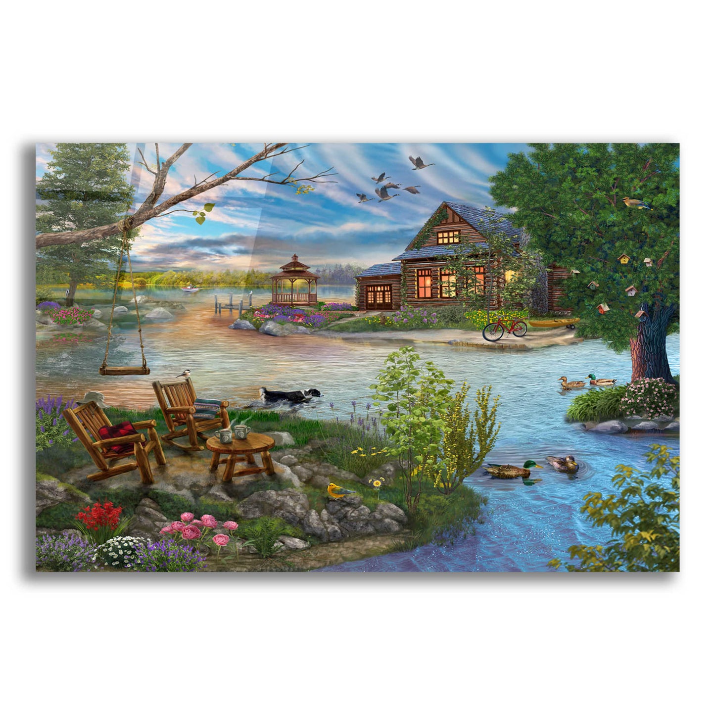 Epic Art 'Coffee on the Lakeshore' by Bigelow Illustrations, Acrylic Glass Wall Art,24x16