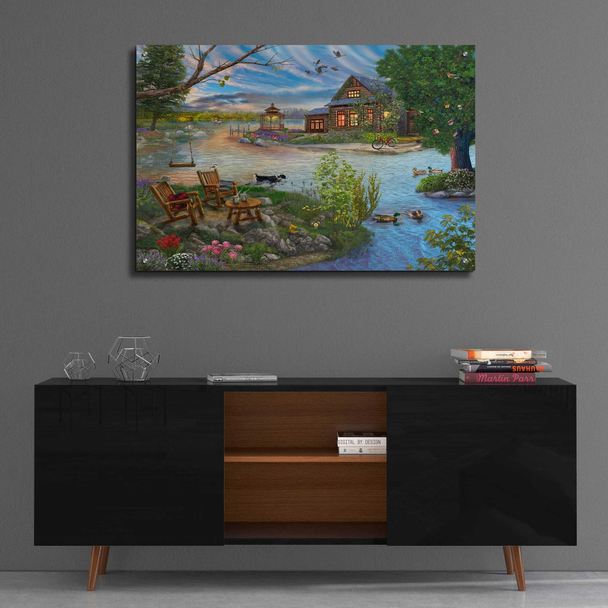 Coffee on the Lakeshore by Bigelow Illustrations - 36x24 acrylic wall art in a room