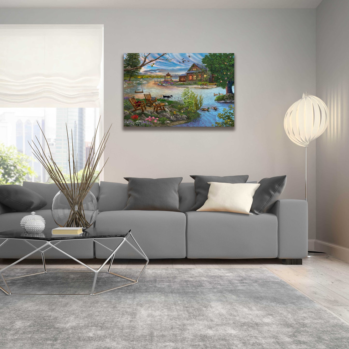 Epic Art 'Coffee on the Lakeshore' by Bigelow Illustrations, Acrylic Glass Wall Art,36x24