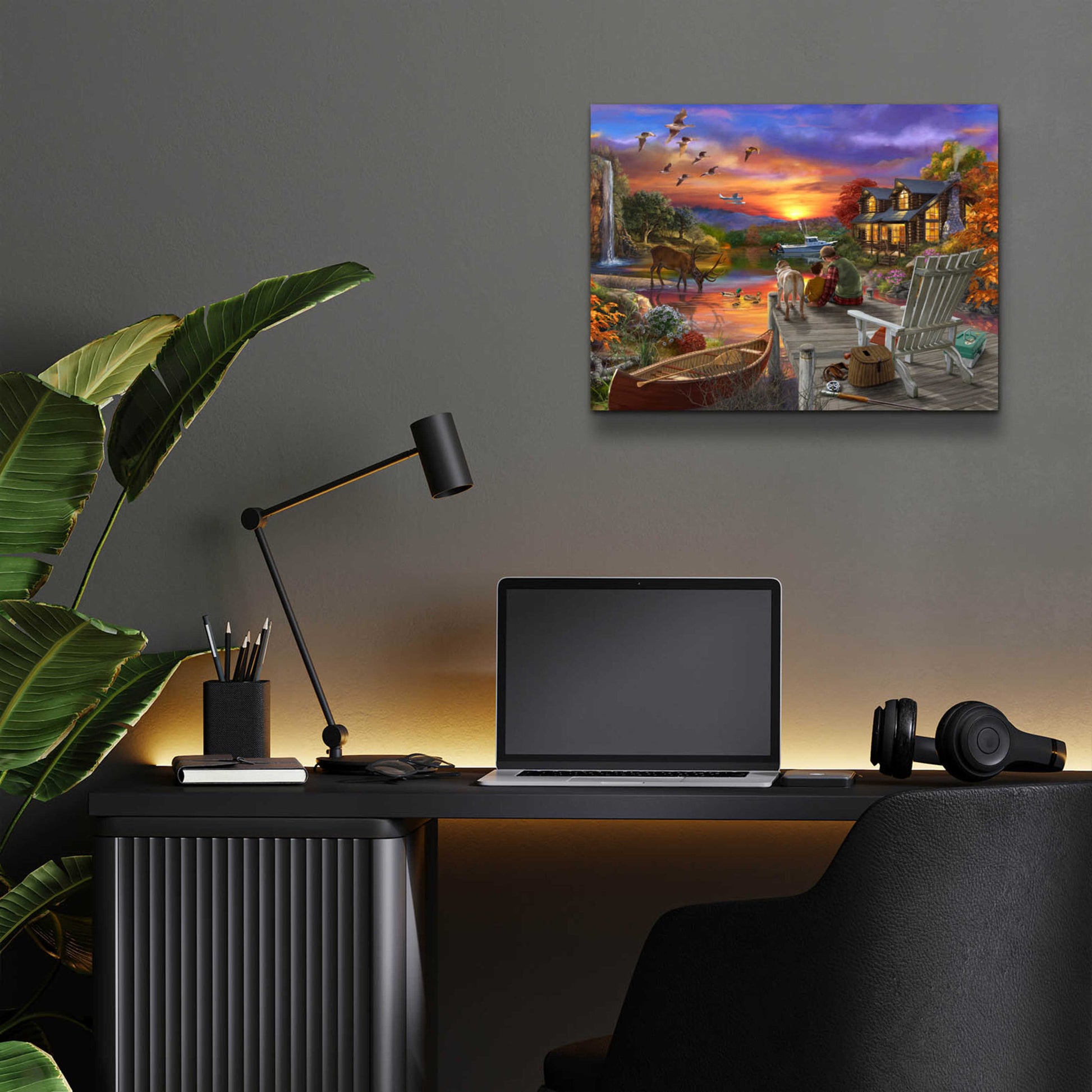 Epic Art 'Sunset Cabin 11-25' by Bigelow Illustrations, Acrylic Glass Wall Art,16x12