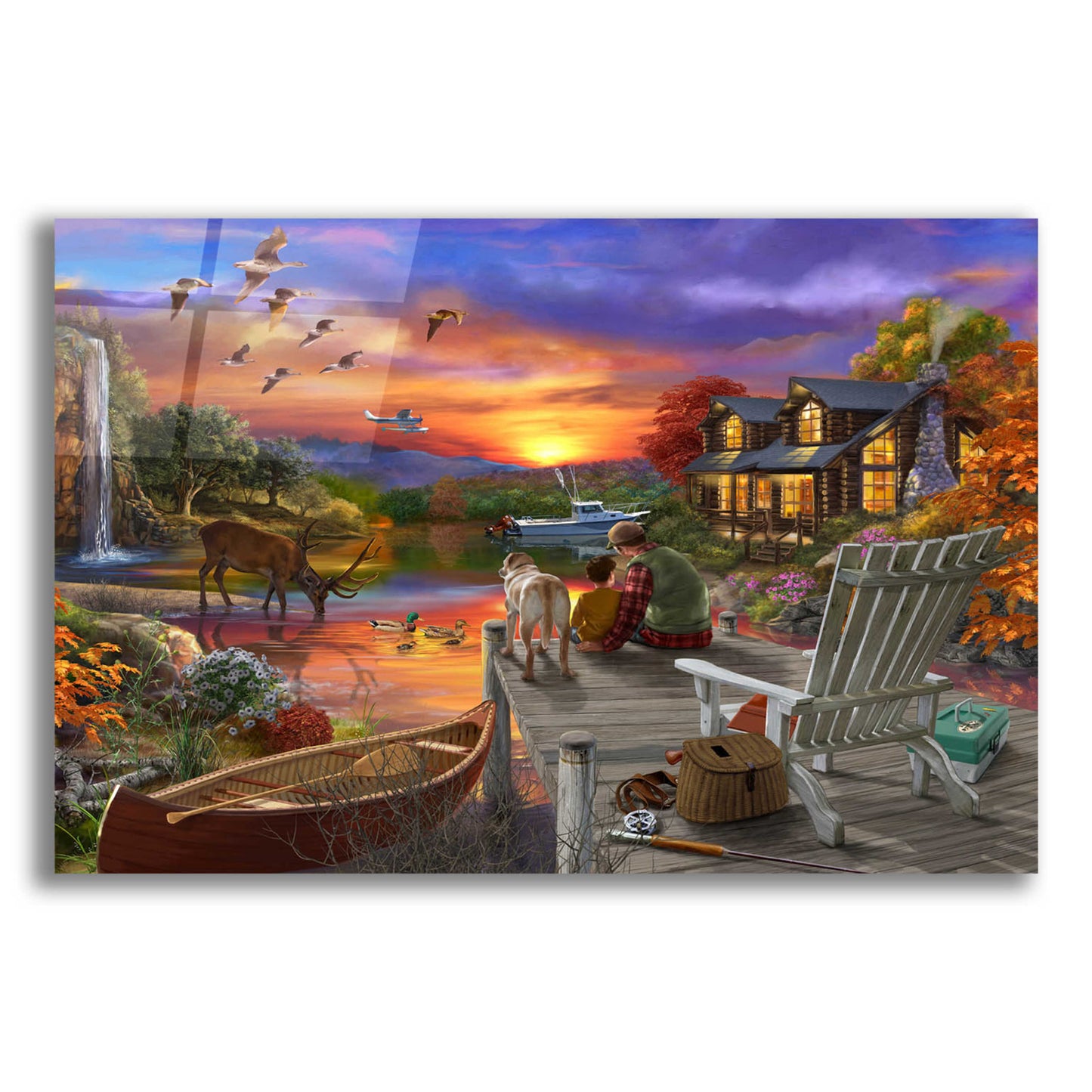 Epic Art 'Sunset Cabin 11-25' by Bigelow Illustrations, Acrylic Glass Wall Art,16x12