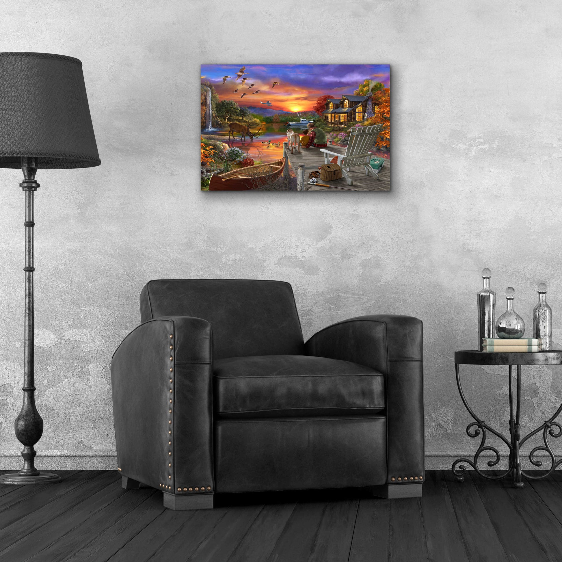 Epic Art 'Sunset Cabin 11-25' by Bigelow Illustrations, Acrylic Glass Wall Art,24x16