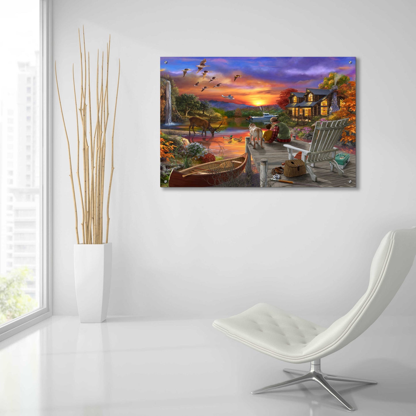Epic Art 'Sunset Cabin 11-25' by Bigelow Illustrations, Acrylic Glass Wall Art,36x24