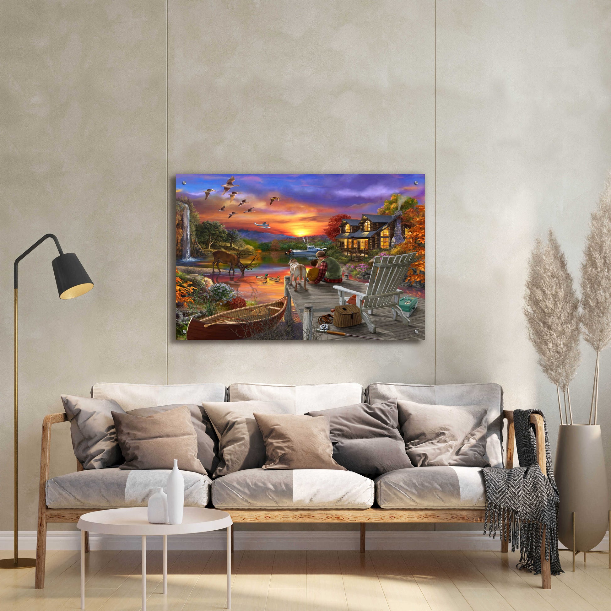 Epic Art 'Sunset Cabin 11-25' by Bigelow Illustrations, Acrylic Glass Wall Art,36x24