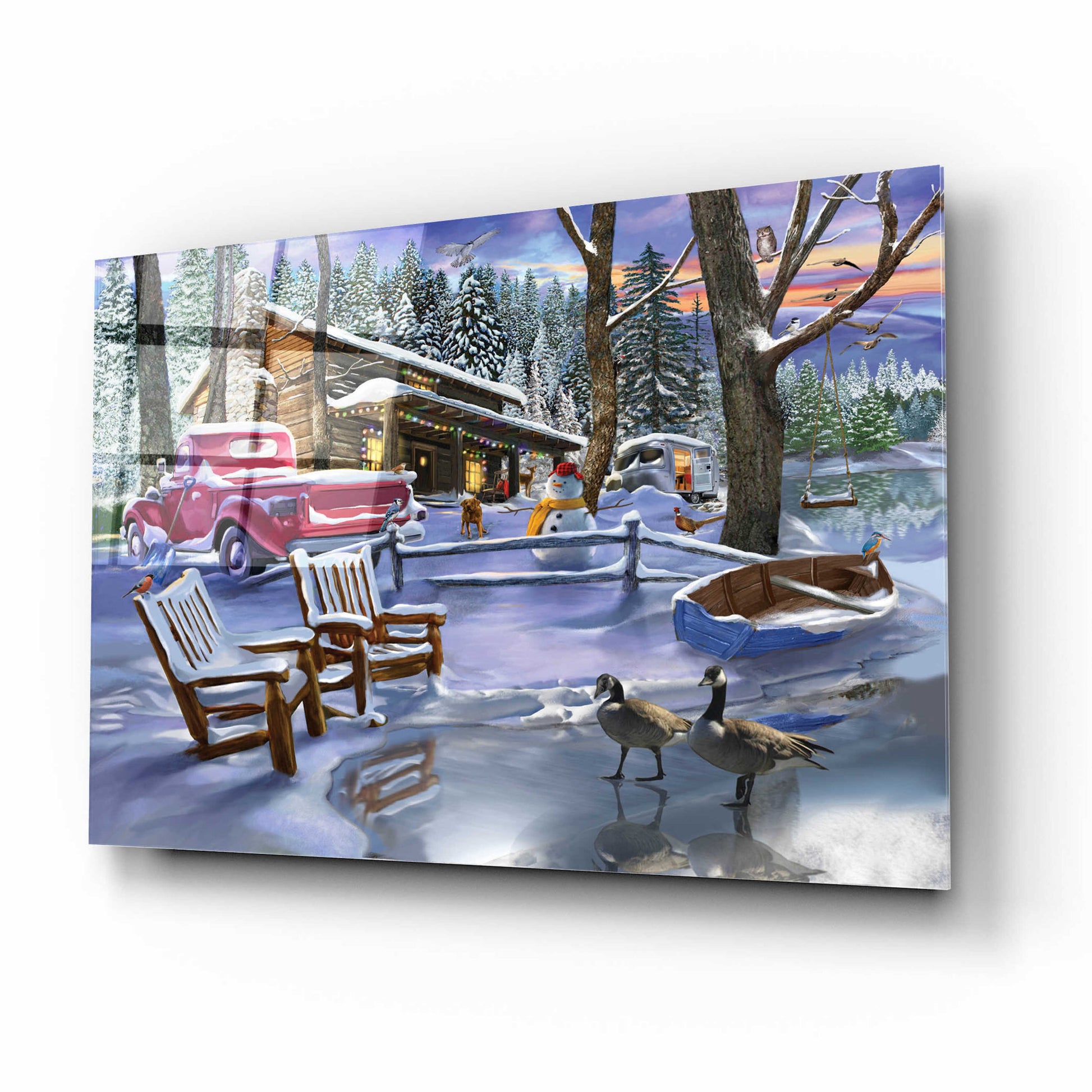 Epic Art 'Winter Cabin' by Bigelow Illustrations, Acrylic Glass Wall Art,16x12