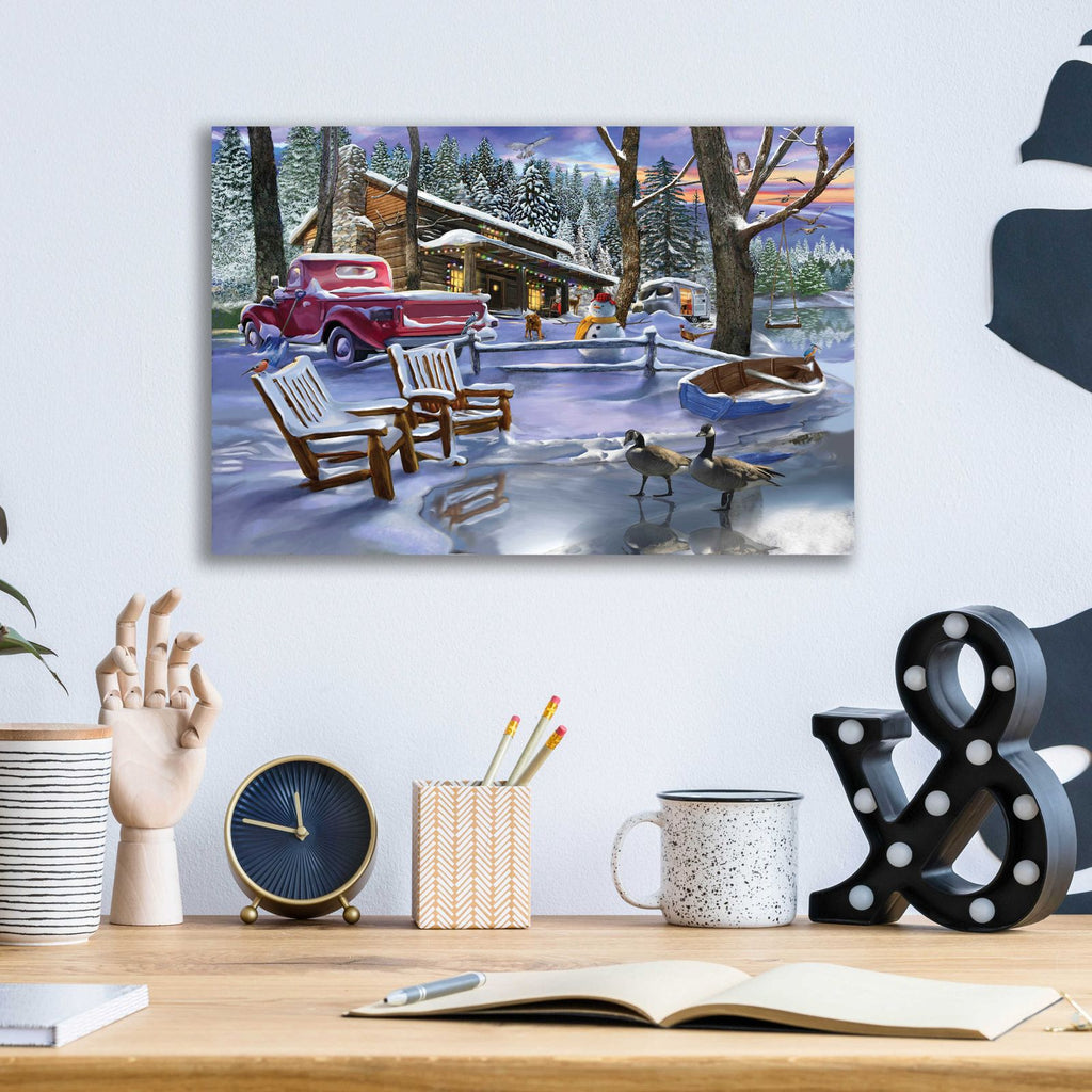 Winter Cabin by Bigelow Illustrations - 16x12 acrylic wall art in a room