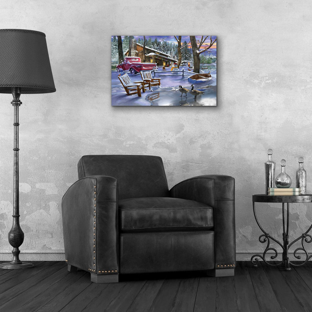 Winter Cabin by Bigelow Illustrations - 24x16 acrylic wall art in a room