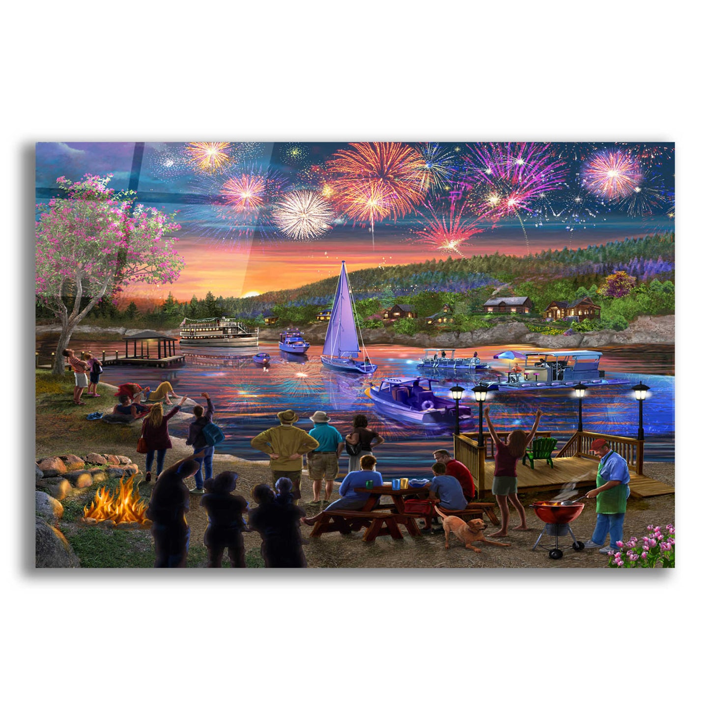 Epic Art 'Summer Fireworks 2' by Bigelow Illustrations, Acrylic Glass Wall Art,16x12