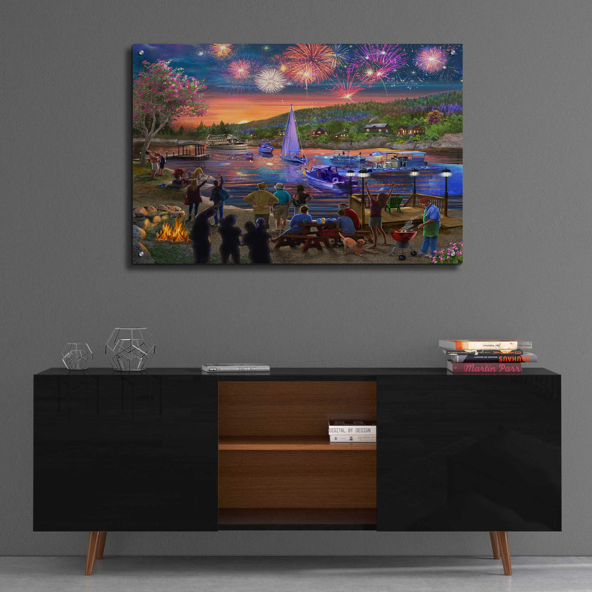 Summer Fireworks 2 by Bigelow Illustrations - 36x24 acrylic wall art in a room