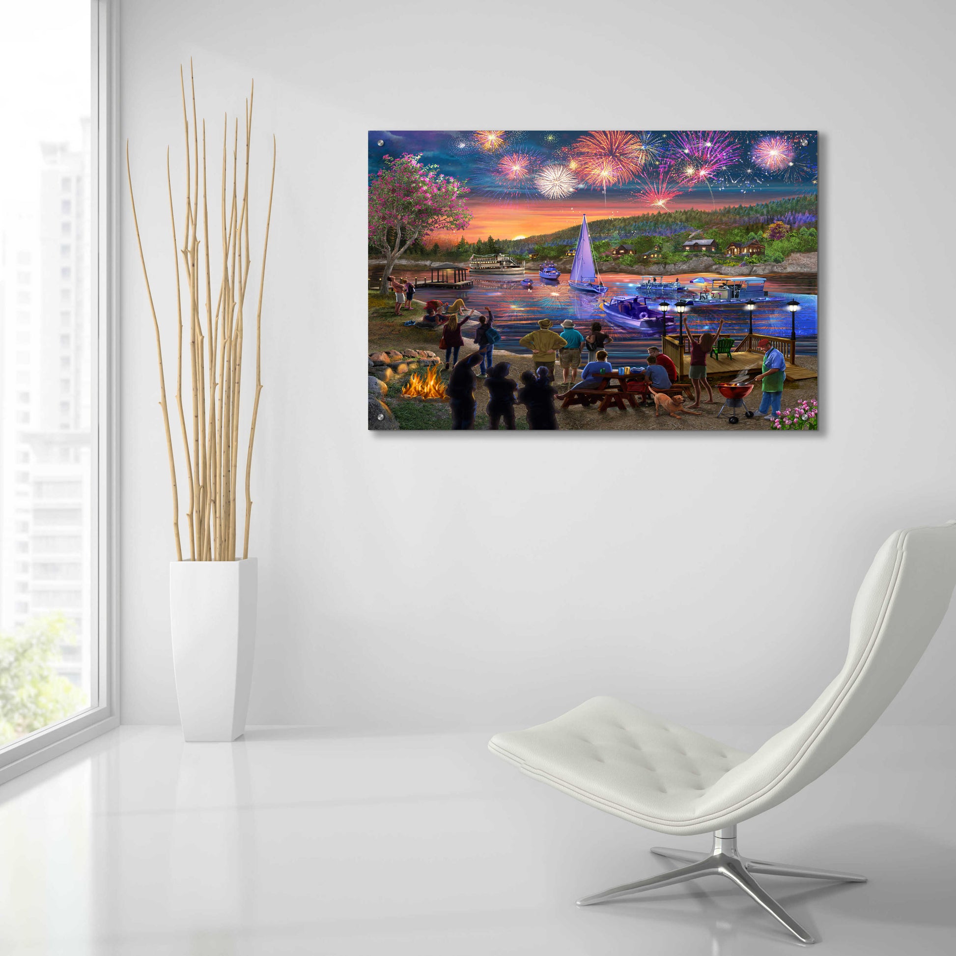 Epic Art 'Summer Fireworks 2' by Bigelow Illustrations, Acrylic Glass Wall Art,36x24