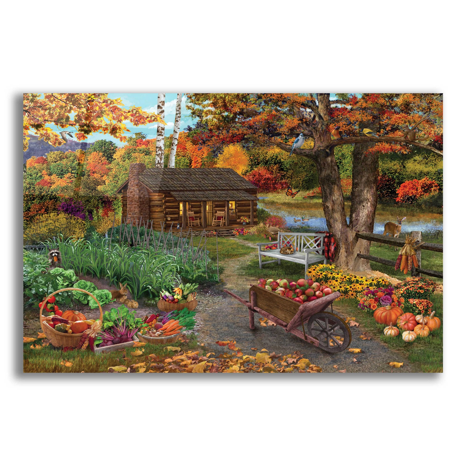 Epic Art 'Harvest at the Cabin' by Bigelow Illustrations, Acrylic Glass Wall Art,24x16