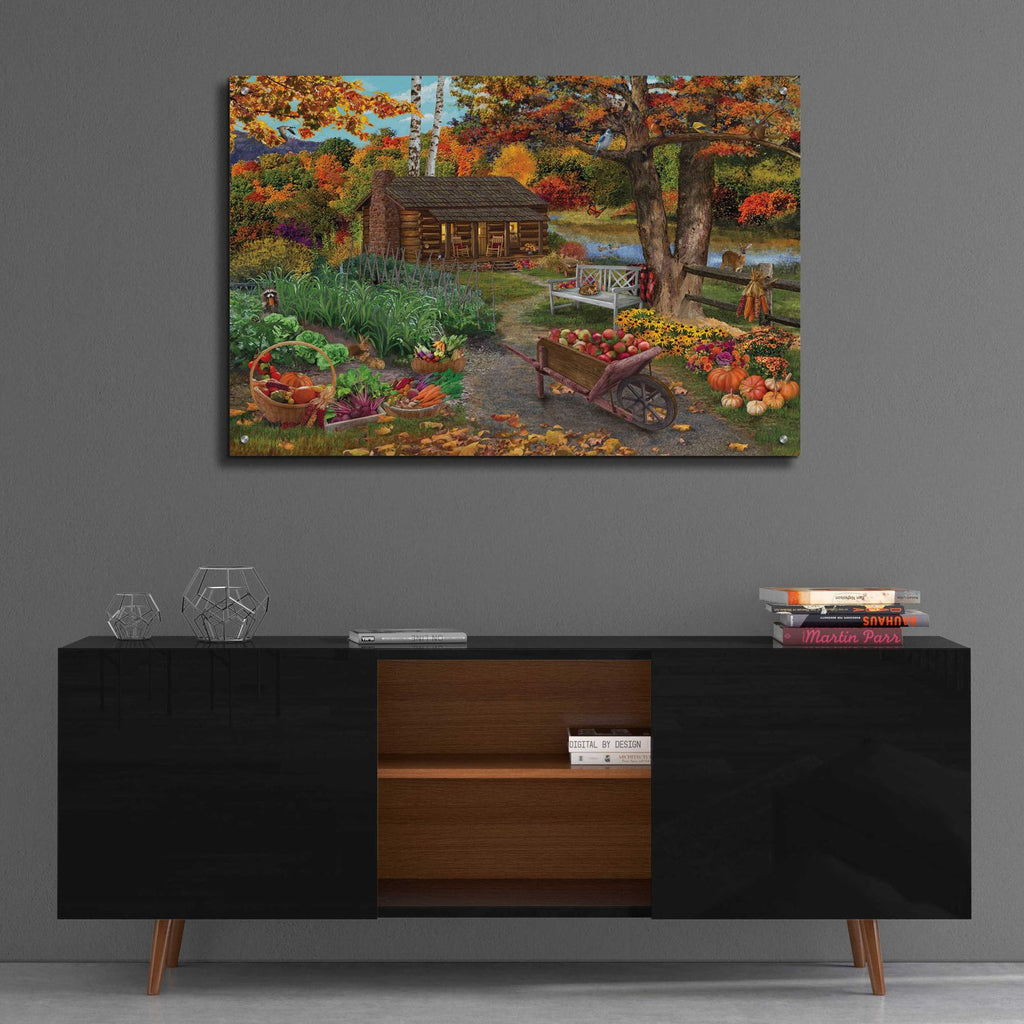 Harvest at the Cabin by Bigelow Illustrations - 36x24 acrylic wall art in a room