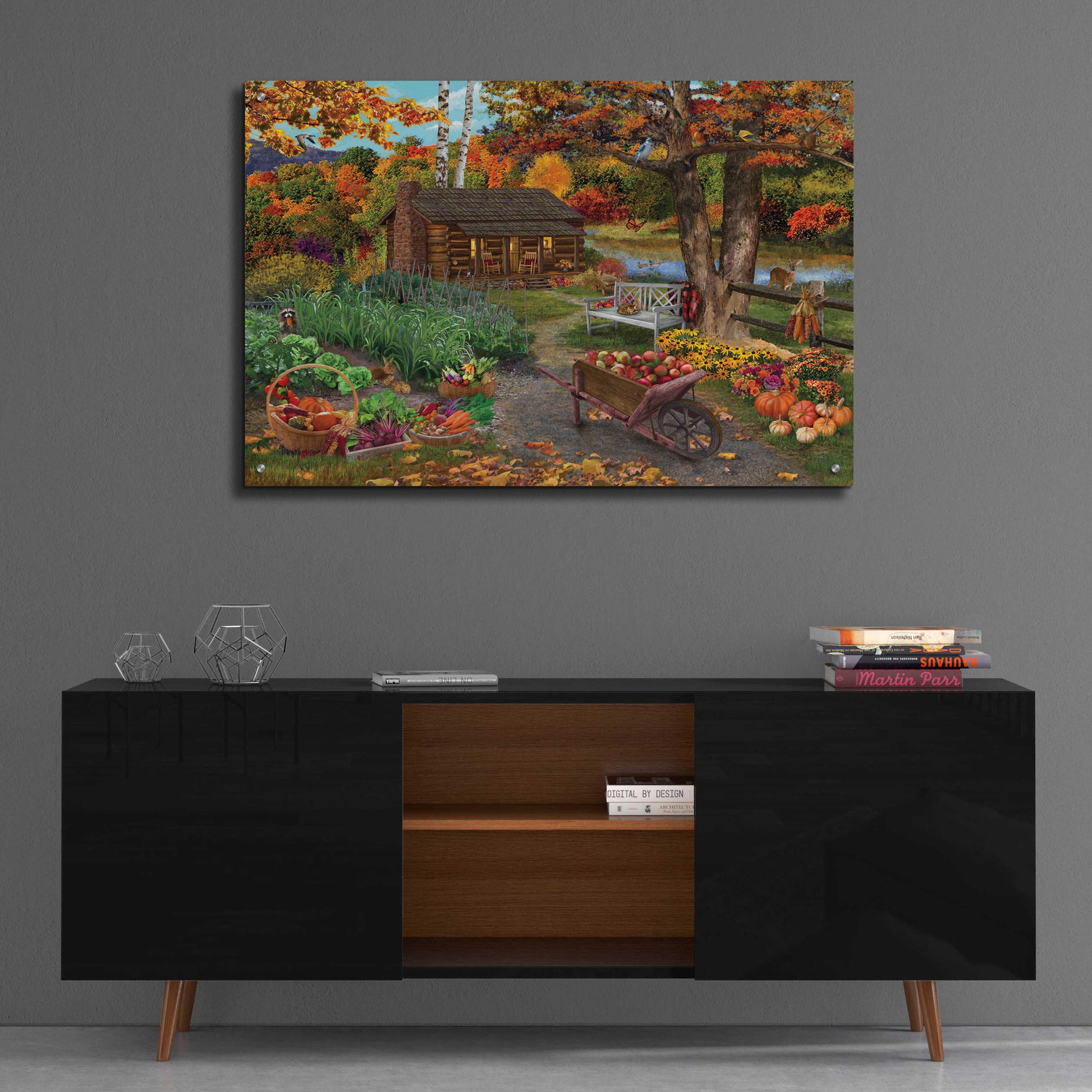 Epic Art 'Harvest at the Cabin' by Bigelow Illustrations, Acrylic Glass Wall Art,36x24