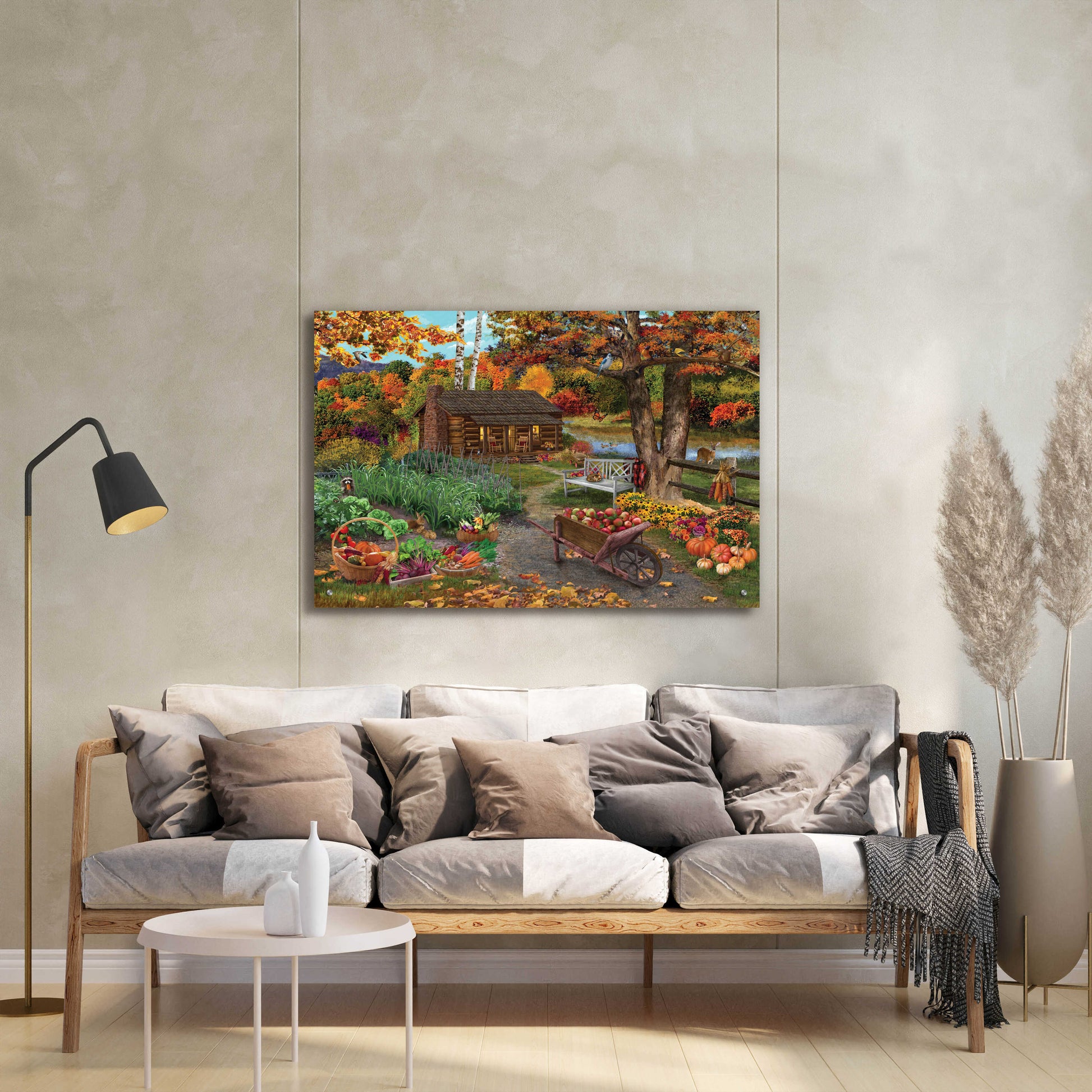 Epic Art 'Harvest at the Cabin' by Bigelow Illustrations, Acrylic Glass Wall Art,36x24