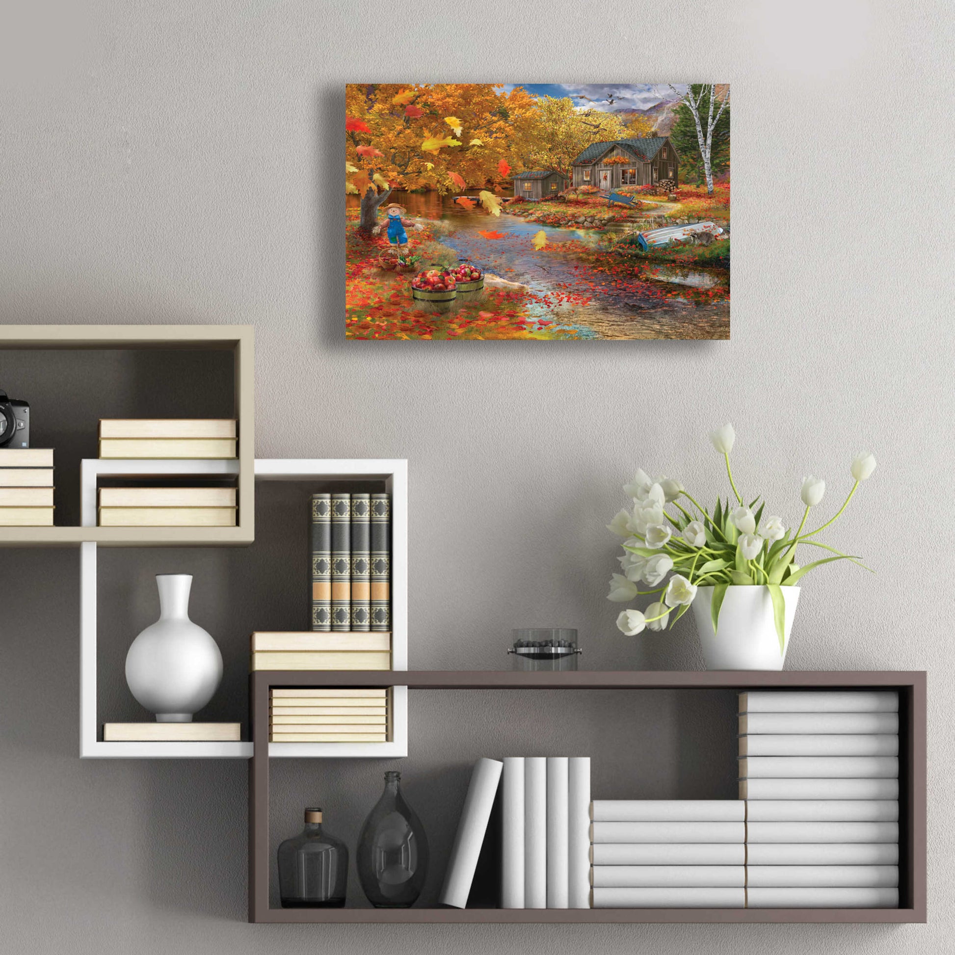 Epic Art 'Autumn Cabin' by Bigelow Illustrations, Acrylic Glass Wall Art,24x16