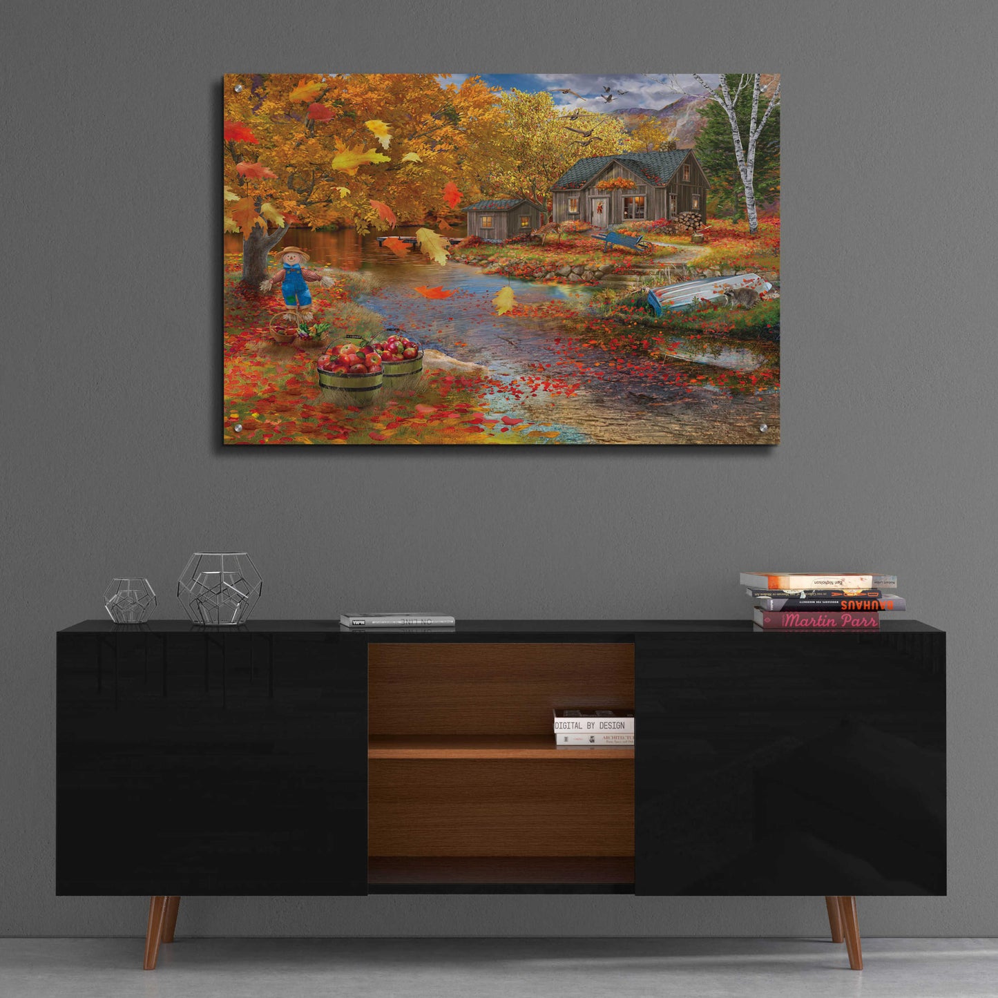 Epic Art 'Autumn Cabin' by Bigelow Illustrations, Acrylic Glass Wall Art,36x24