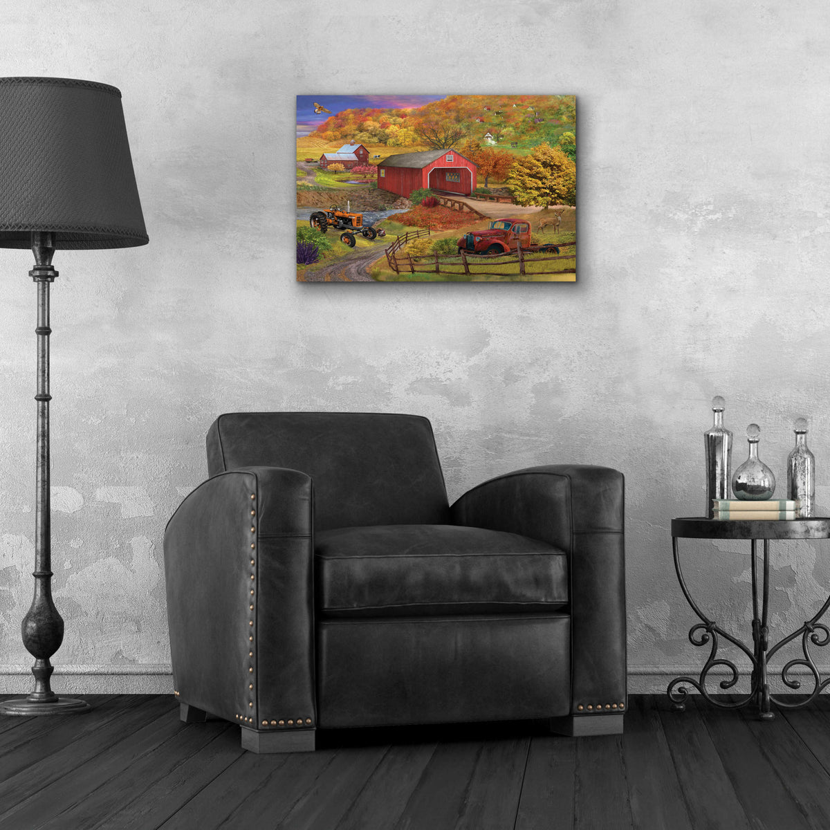 Epic Art 'Fall Bridge' by Bigelow Illustrations, Acrylic Glass Wall Art,24x16