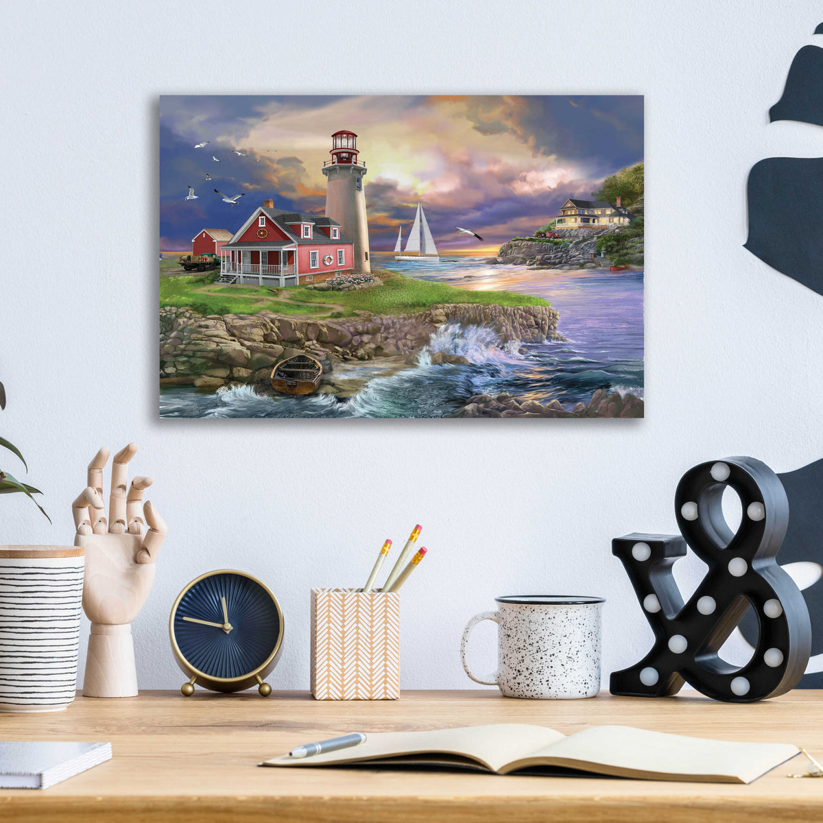 Epic Art 'Sunset Point Lighthouse' by Bigelow Illustrations, Acrylic Glass Wall Art,16x12