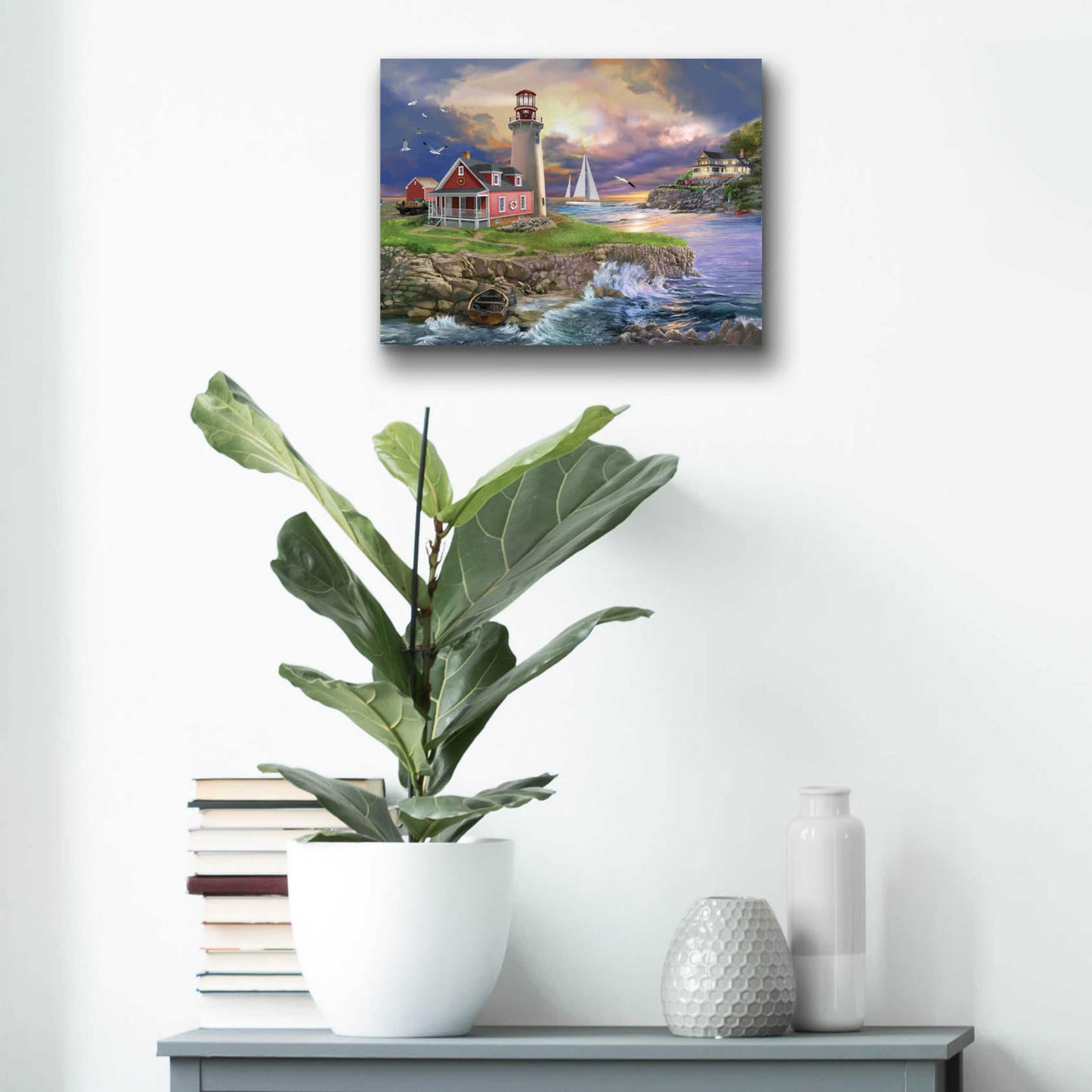 Epic Art 'Sunset Point Lighthouse' by Bigelow Illustrations, Acrylic Glass Wall Art,16x12