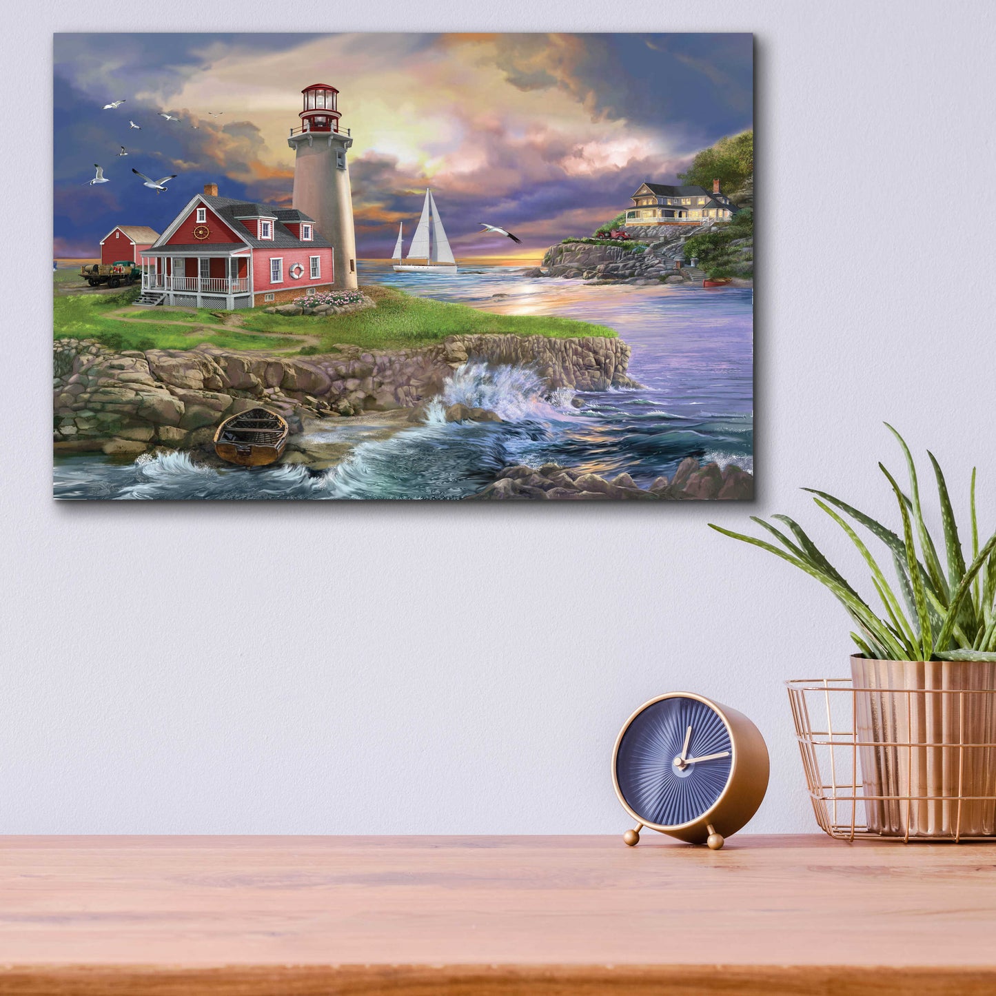 Epic Art 'Sunset Point Lighthouse' by Bigelow Illustrations, Acrylic Glass Wall Art,16x12