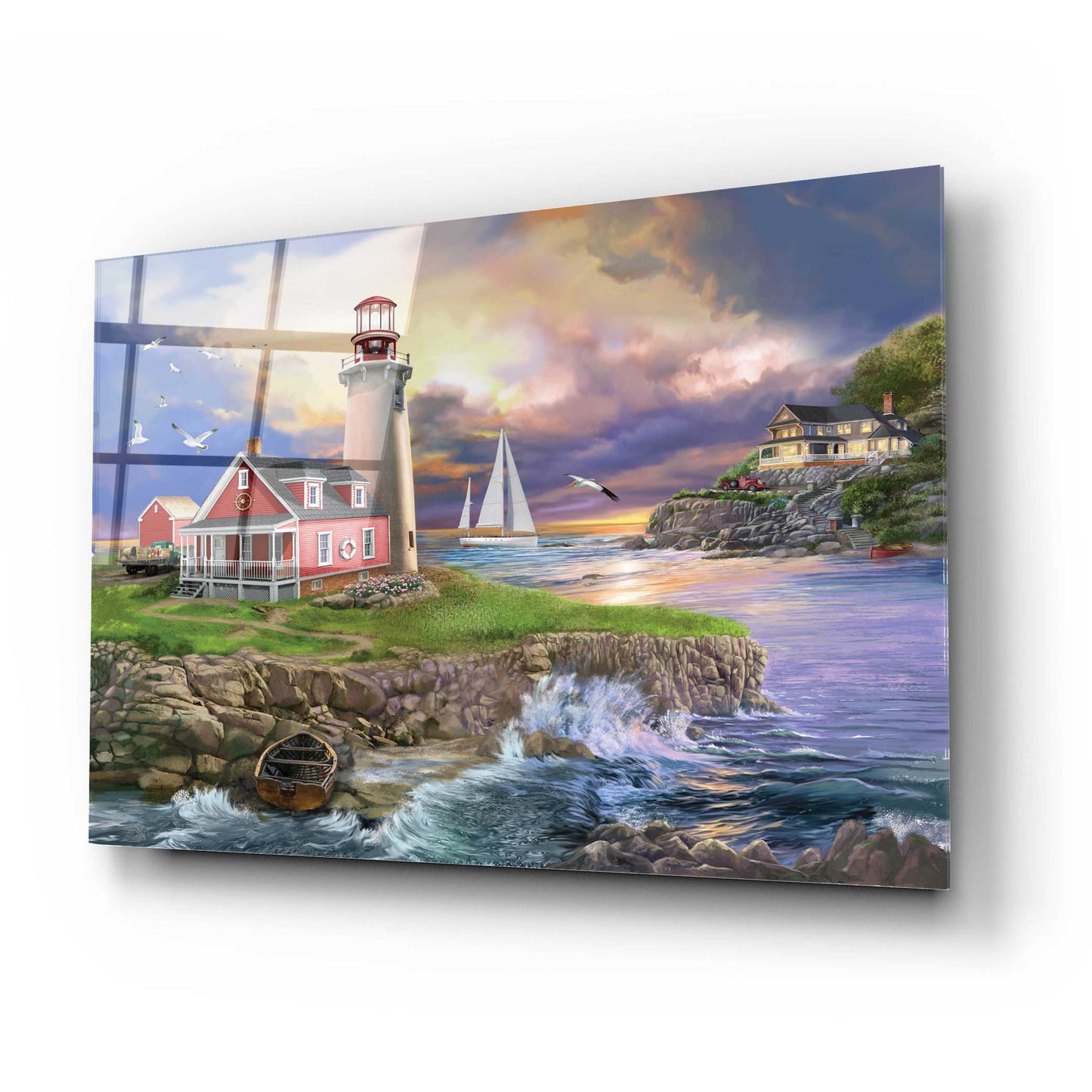 Epic Art 'Sunset Point Lighthouse' by Bigelow Illustrations, Acrylic Glass Wall Art,24x16