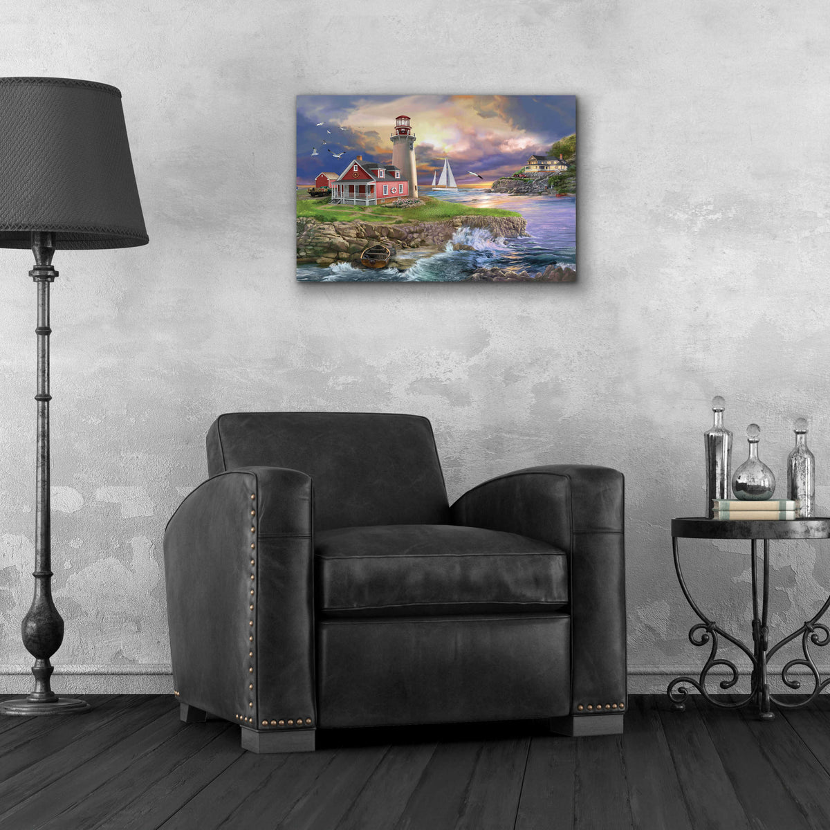 Epic Art 'Sunset Point Lighthouse' by Bigelow Illustrations, Acrylic Glass Wall Art,24x16