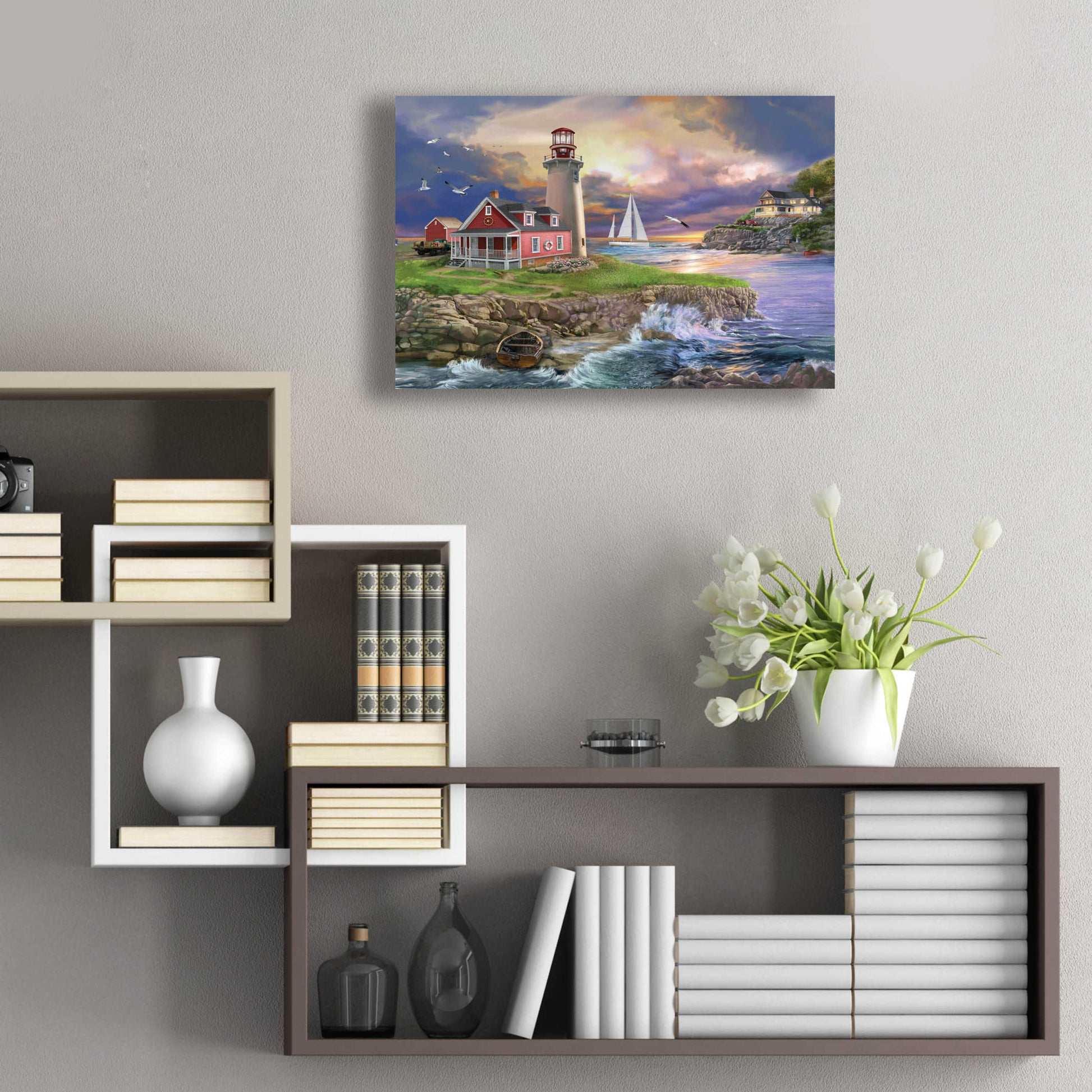 Epic Art 'Sunset Point Lighthouse' by Bigelow Illustrations, Acrylic Glass Wall Art,24x16