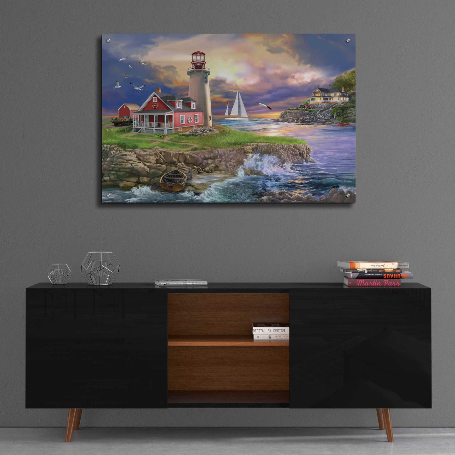 Epic Art 'Sunset Point Lighthouse' by Bigelow Illustrations, Acrylic Glass Wall Art,36x24