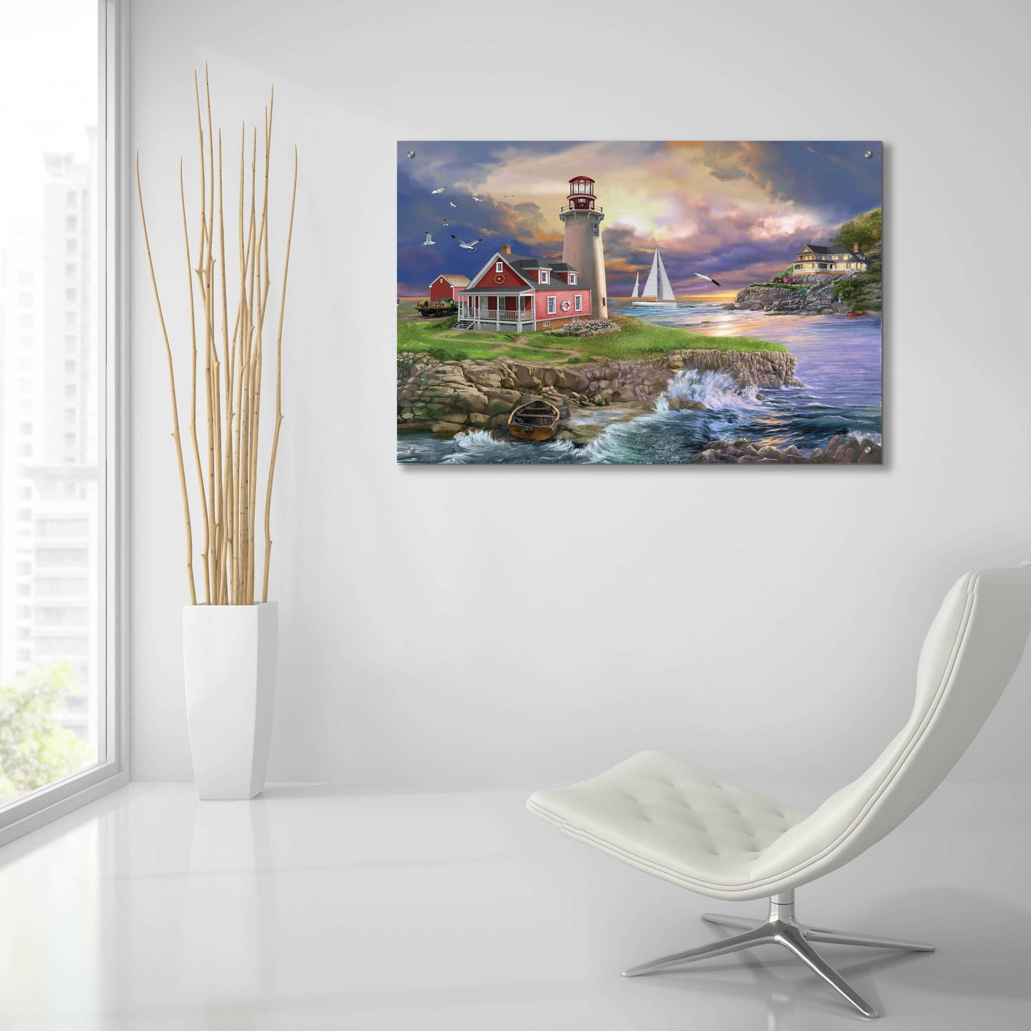 Epic Art 'Sunset Point Lighthouse' by Bigelow Illustrations, Acrylic Glass Wall Art,36x24