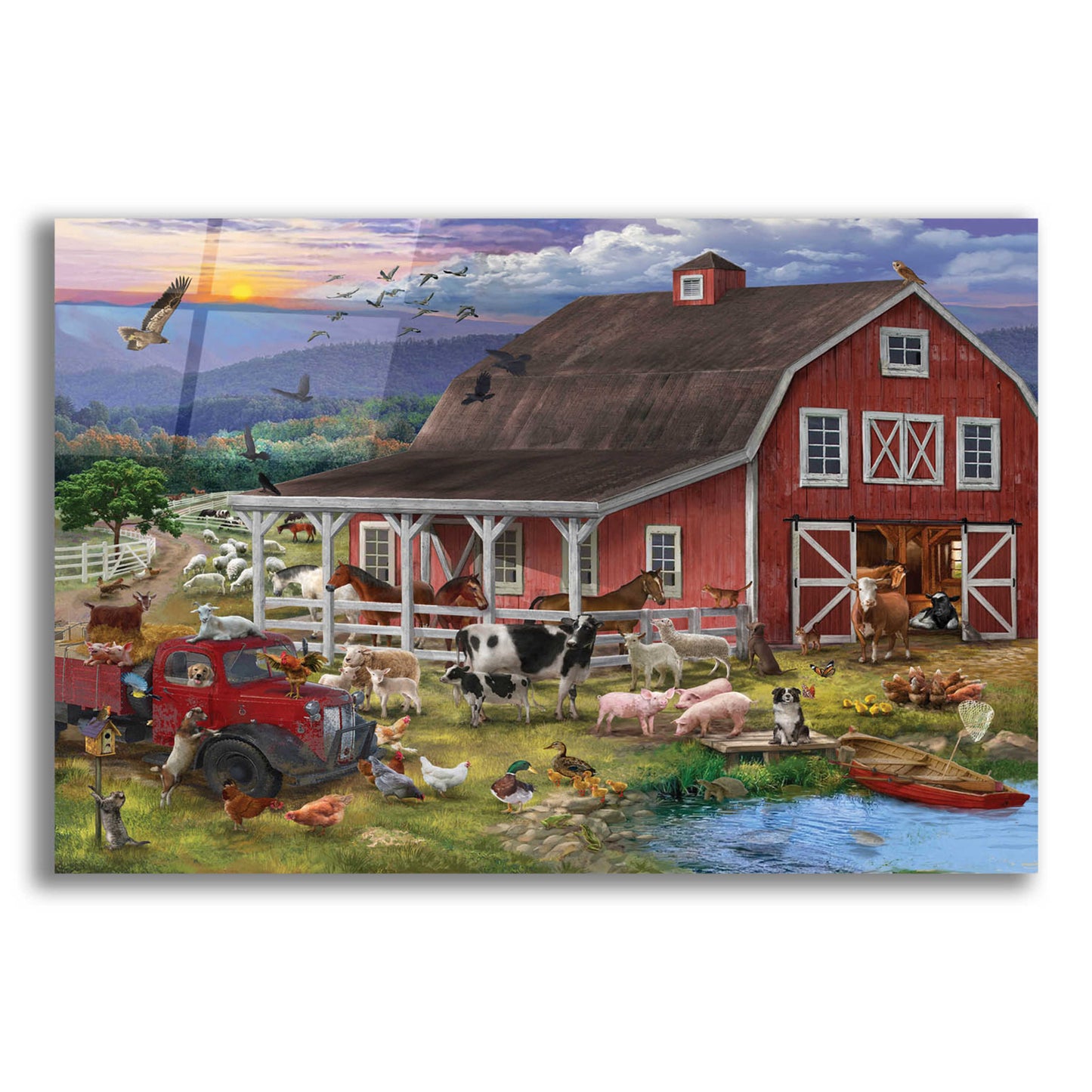 Epic Art 'The Barnyard Crowd' by Bigelow Illustrations, Acrylic Glass Wall Art,24x16