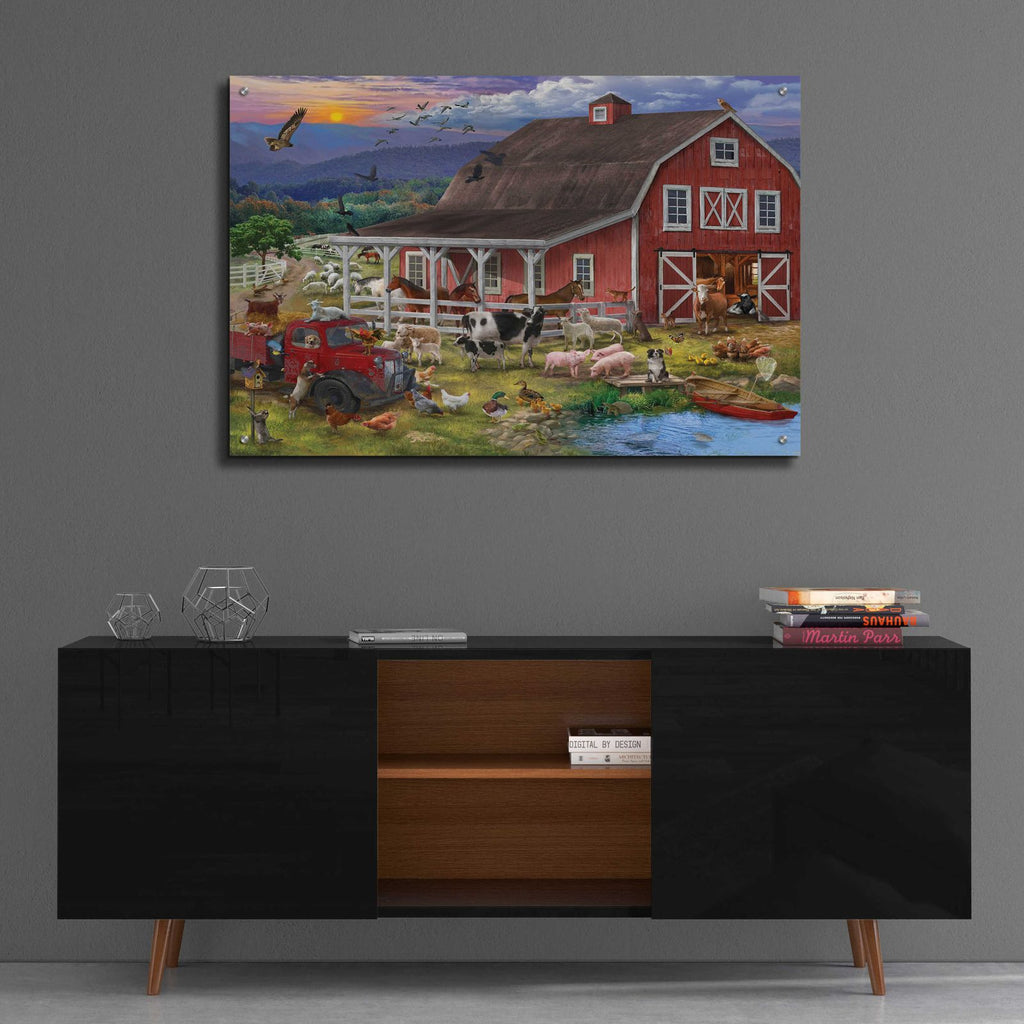 Epic Art 'The Barnyard Crowd' by Bigelow Illustrations, Acrylic Glass Wall Art,36x24