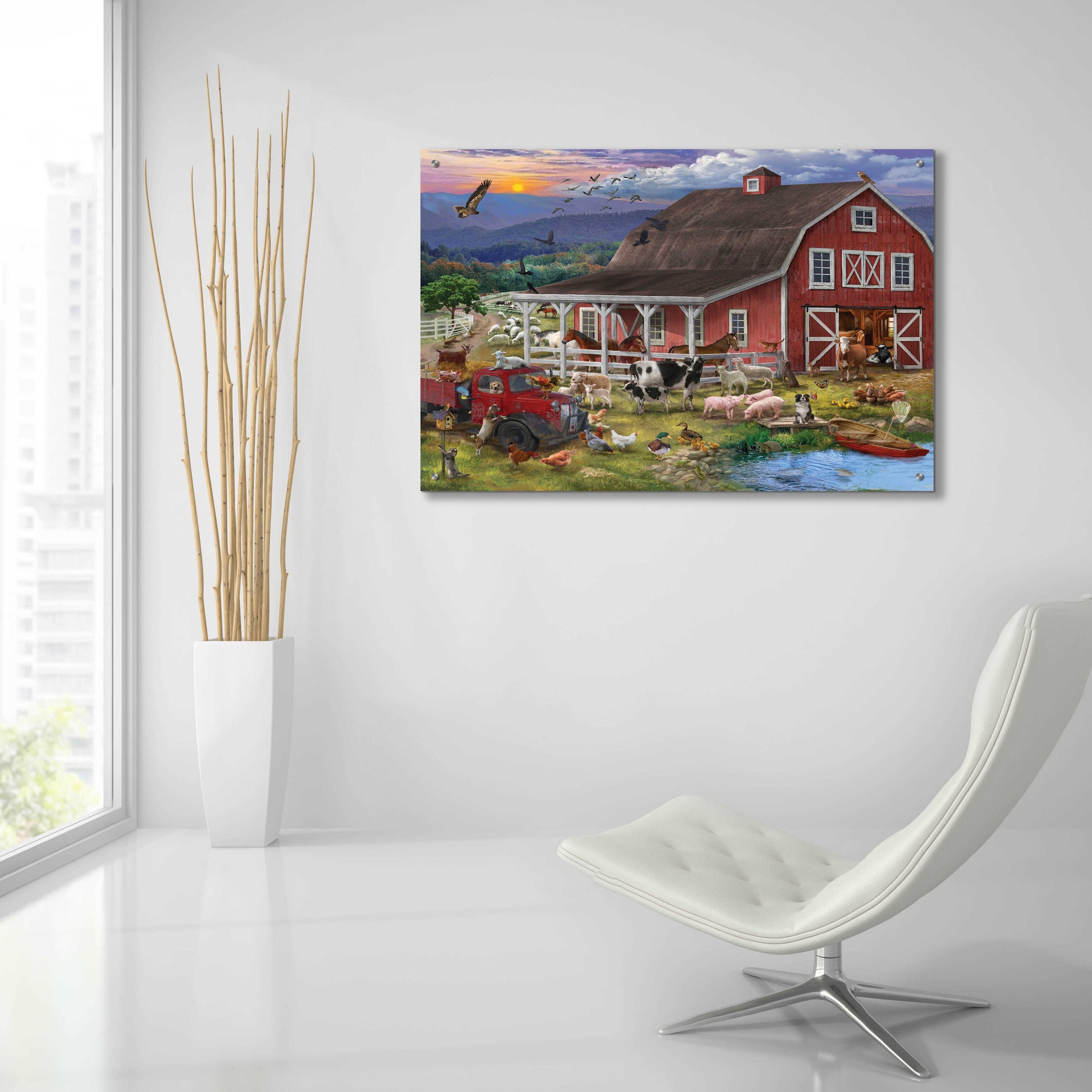 Epic Art 'The Barnyard Crowd' by Bigelow Illustrations, Acrylic Glass Wall Art,36x24