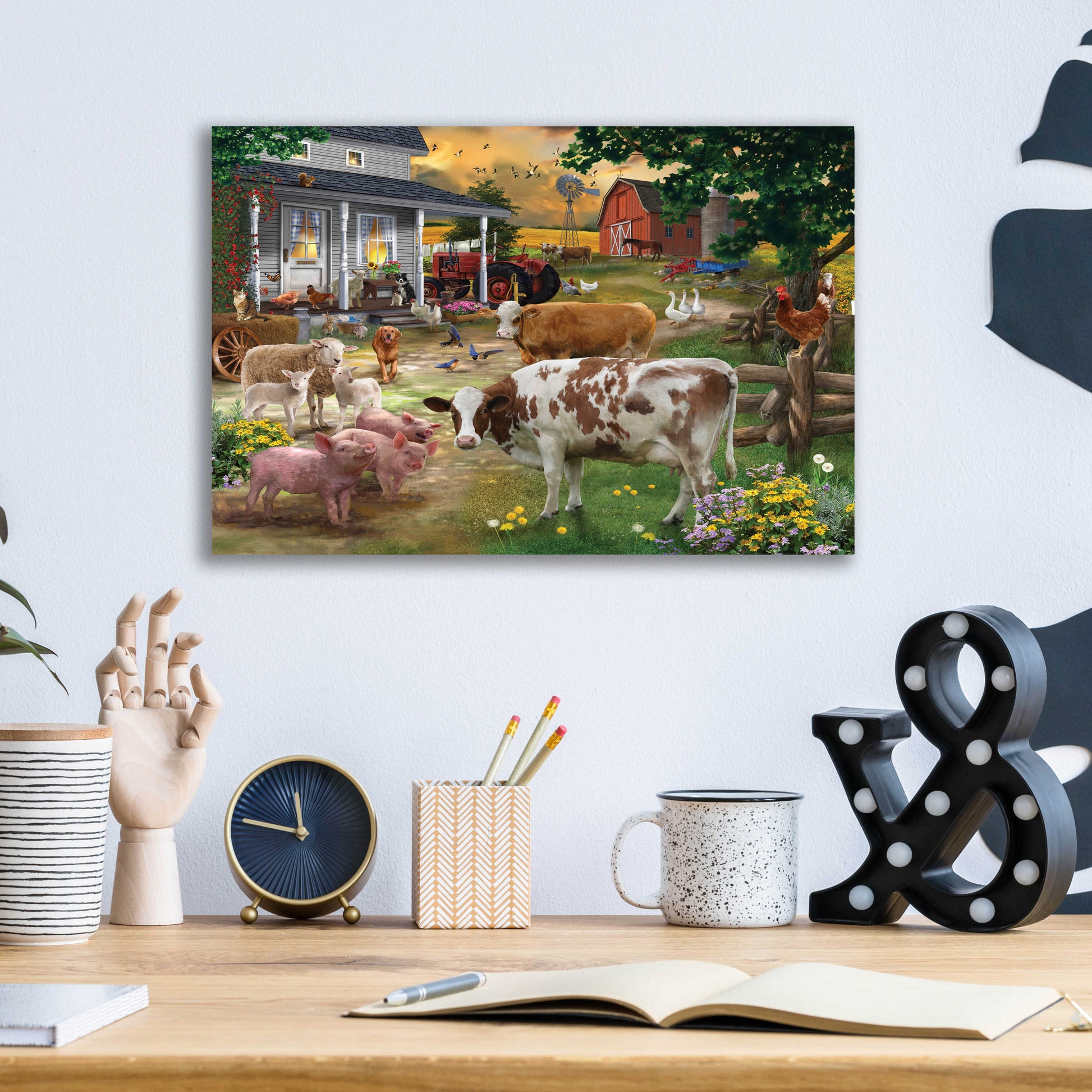 Epic Art 'Farm Friends' by Bigelow Illustrations, Acrylic Glass Wall Art,16x12